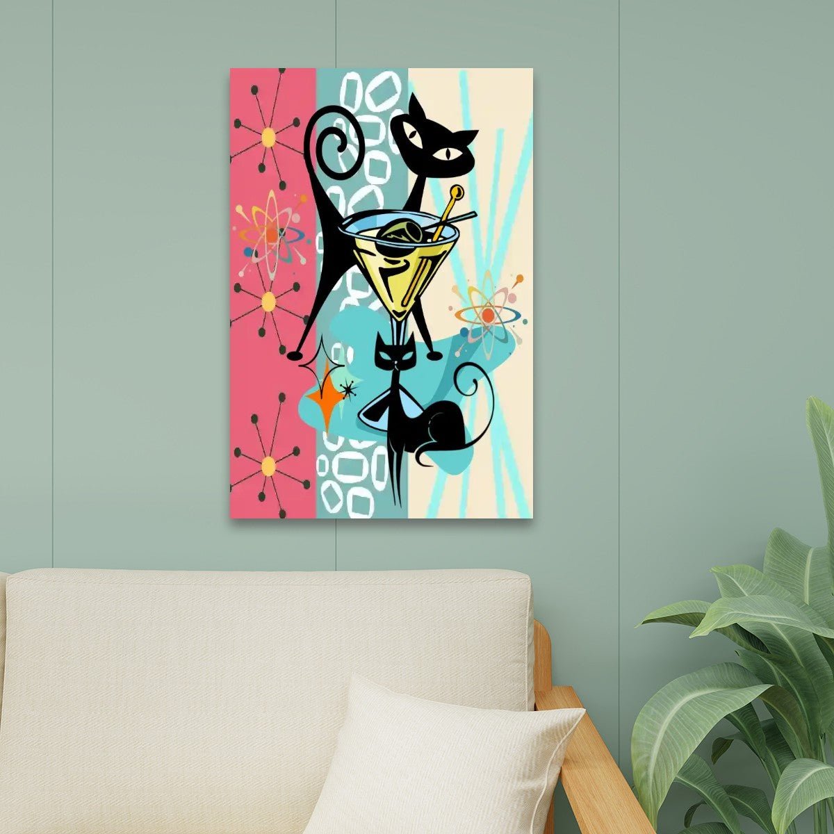 Kate McEnroe New York Atomic Cat Mid Century Modern Canvas Wall Art, Retro Martini Lounge 50s Kitsch DecorCanvas Wall ArtHTJDjERADd