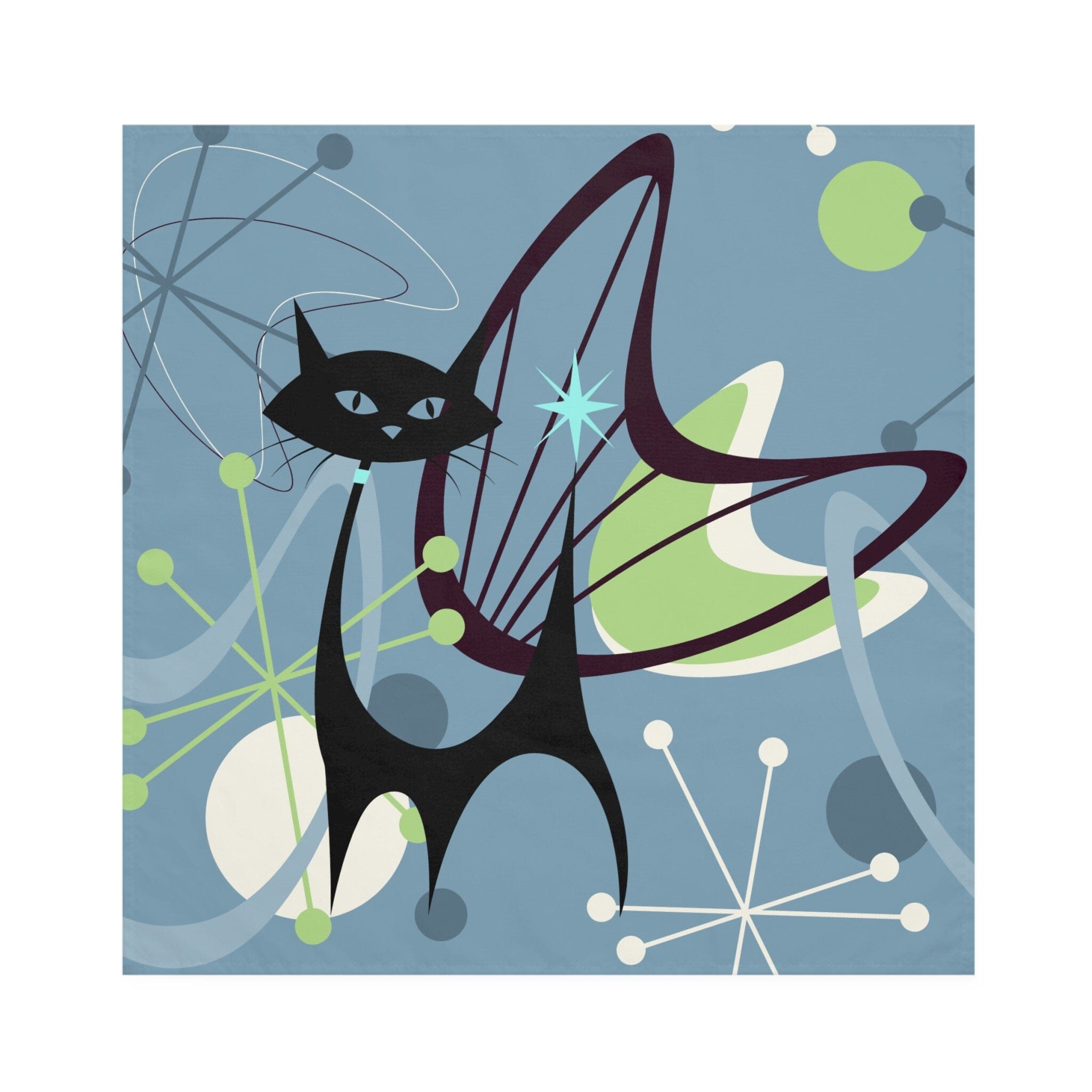 Kate McEnroe New York Atomic Cat Mid Century Modern Cloth Napkins, Set of 4 Retro Atomic Boomerang starburst Table Linens, Cat Lover&