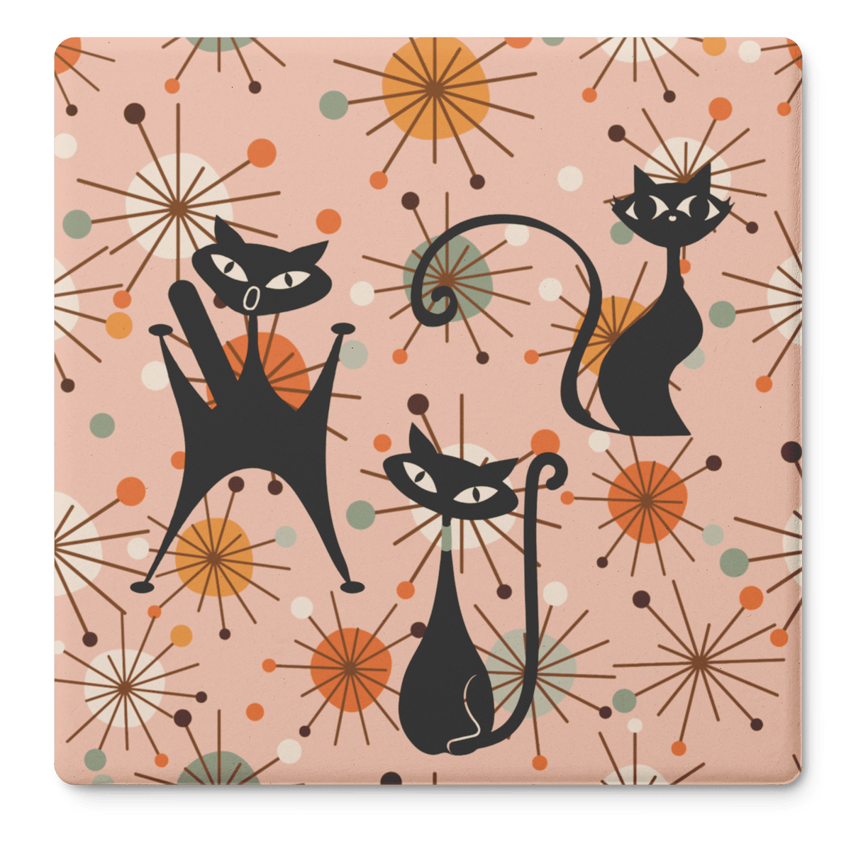 Kate McEnroe New York Atomic Cat Mid Century Modern Coasters, Retro Starburst Drink MatsCoasters7021