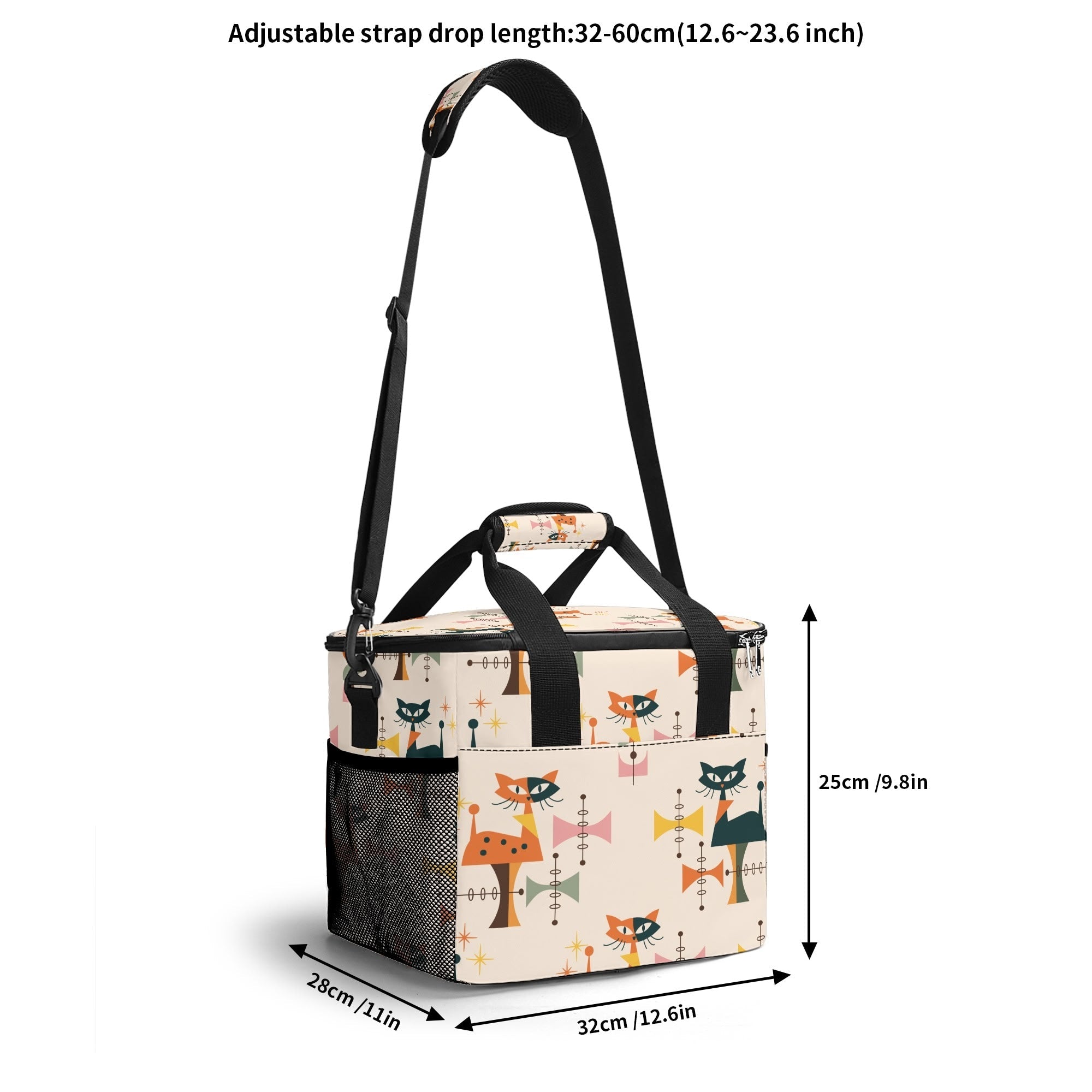 Kate McEnroe New York Atomic Cat Mid Century Modern Cooler Bag, Retro Insulated Lunch Tote, 1950s Kitsch Outdoor Picnic CarrierLunch BagsNRQ3297Y - 1