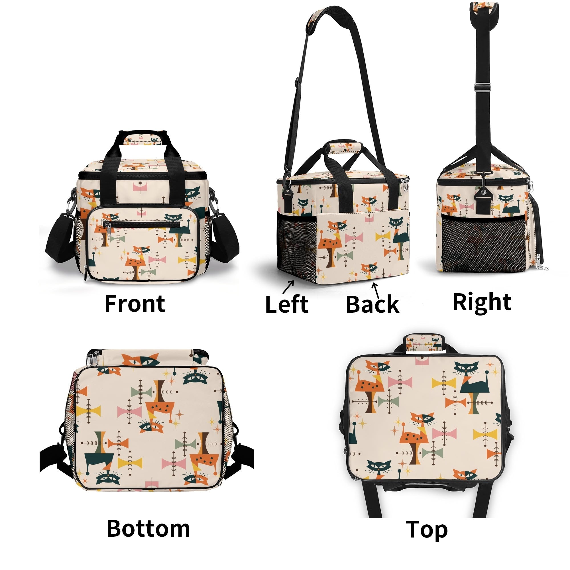 Kate McEnroe New York Atomic Cat Mid Century Modern Cooler Bag, Retro Insulated Lunch Tote, 1950s Kitsch Outdoor Picnic CarrierLunch BagsNRQ3297Y - 1