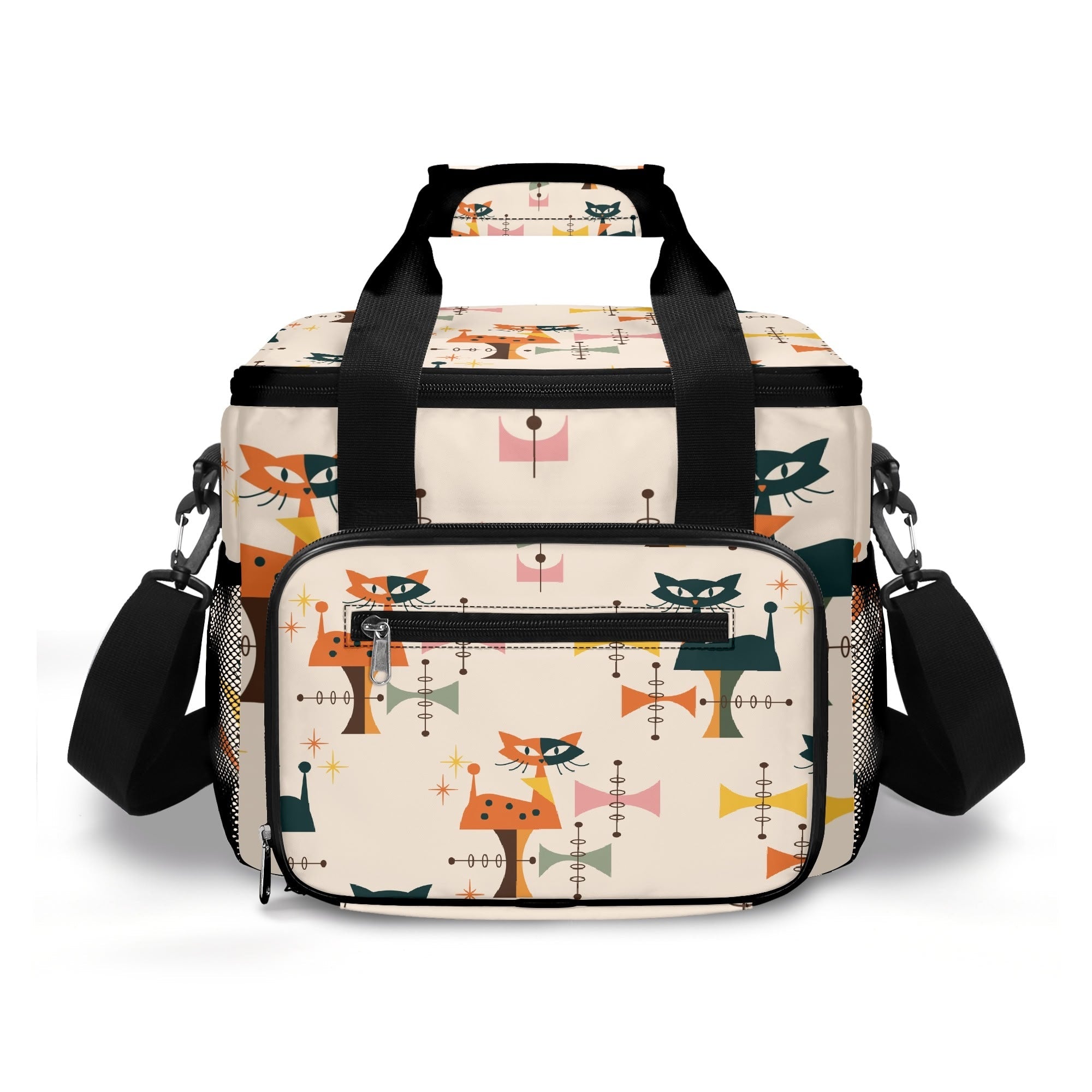 Kate McEnroe New York Atomic Cat Mid Century Modern Cooler Bag, Retro Insulated Lunch Tote, 1950s Kitsch Outdoor Picnic CarrierLunch BagsNRQ3297Y - 1