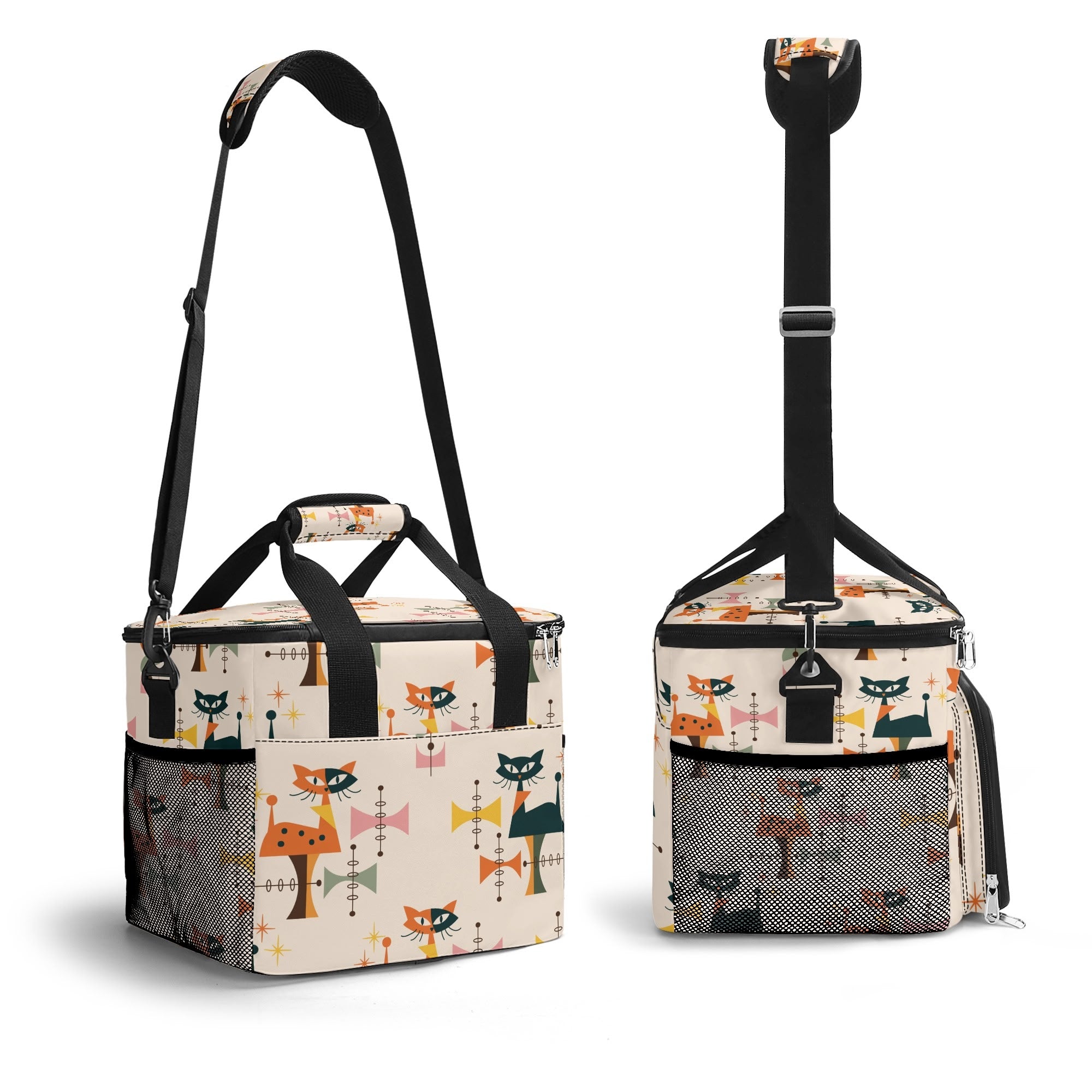 Kate McEnroe New York Atomic Cat Mid Century Modern Cooler Bag, Retro Insulated Lunch Tote, 1950s Kitsch Outdoor Picnic CarrierLunch BagsNRQ3297Y - 1