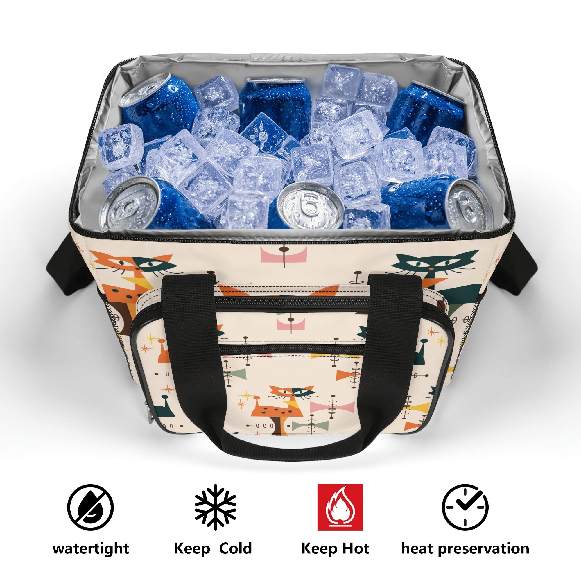 Kate McEnroe New York Atomic Cat Mid Century Modern Cooler Bag, Retro Insulated Lunch Tote, 1950s Kitsch Outdoor Picnic CarrierLunch BagsNRQ3297Y - 1