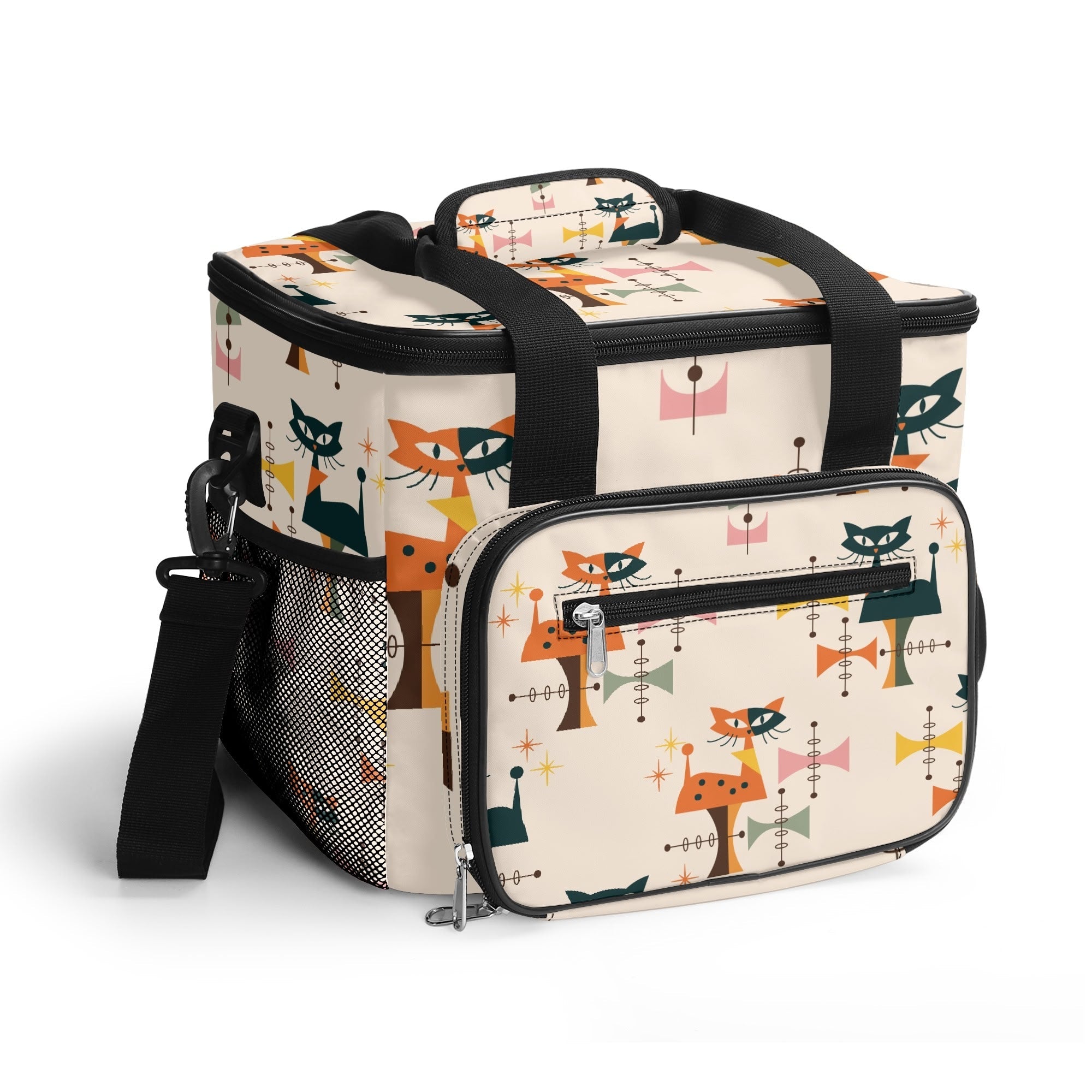 Kate McEnroe New York Atomic Cat Mid Century Modern Cooler Bag, Retro Insulated Lunch Tote, 1950s Kitsch Outdoor Picnic CarrierLunch BagsNRQ3297Y - 1