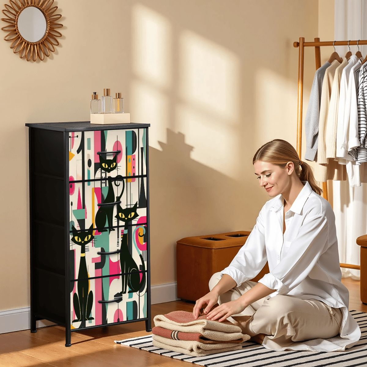 Kate McEnroe New York Atomic Cat Mid Century Modern Dresser, Retro 50s Geometric Abstract Drawer ChestDressersSLvmuqLmJZ