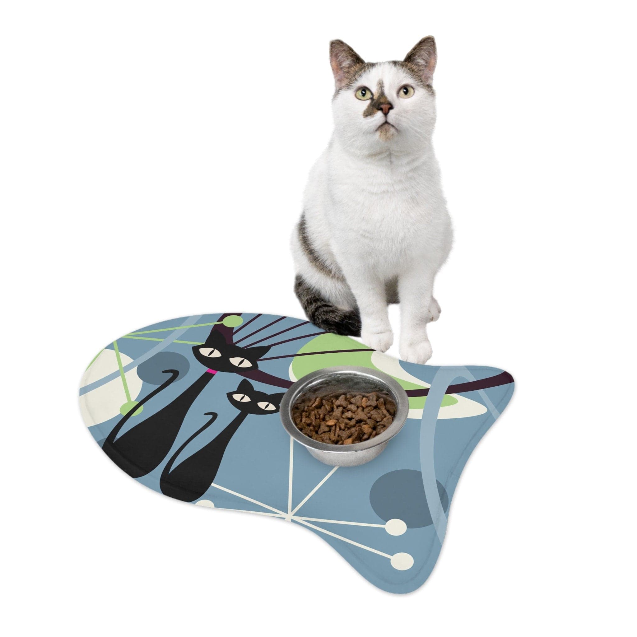 Kate McEnroe New York Atomic Cat Mid Century Modern Fish Shaped Pet Feeding Mats, Retro Geometric Non - Slip, Highly Absorbent Pads, Cat Lovers Gift - 127681923Pet Feeding Mats80324210495491831608
