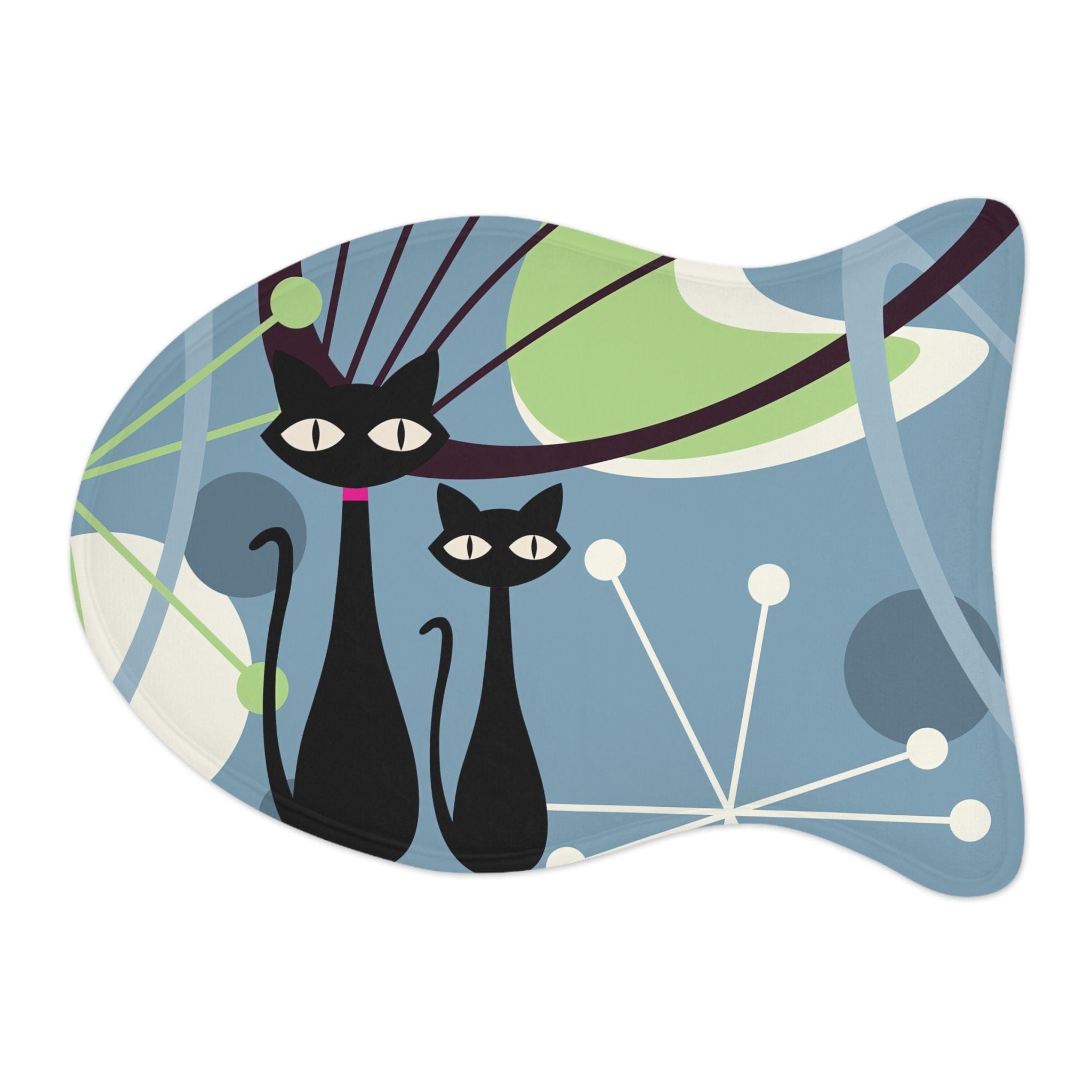 Kate McEnroe New York Atomic Cat Mid Century Modern Fish Shaped Pet Feeding Mats, Retro Geometric Non - Slip, Highly Absorbent Pads, Cat Lovers Gift - 127681923Pet Feeding Mats80324210495491831608