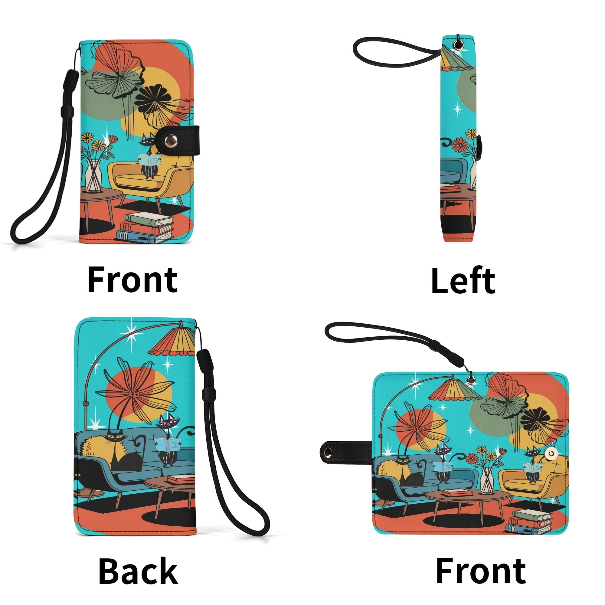 Kate McEnroe New York Atomic Cat Mid Century Modern Flip Phone Case, Retro Mod Living Room Art WalletPhone CasesN67G659W - 1