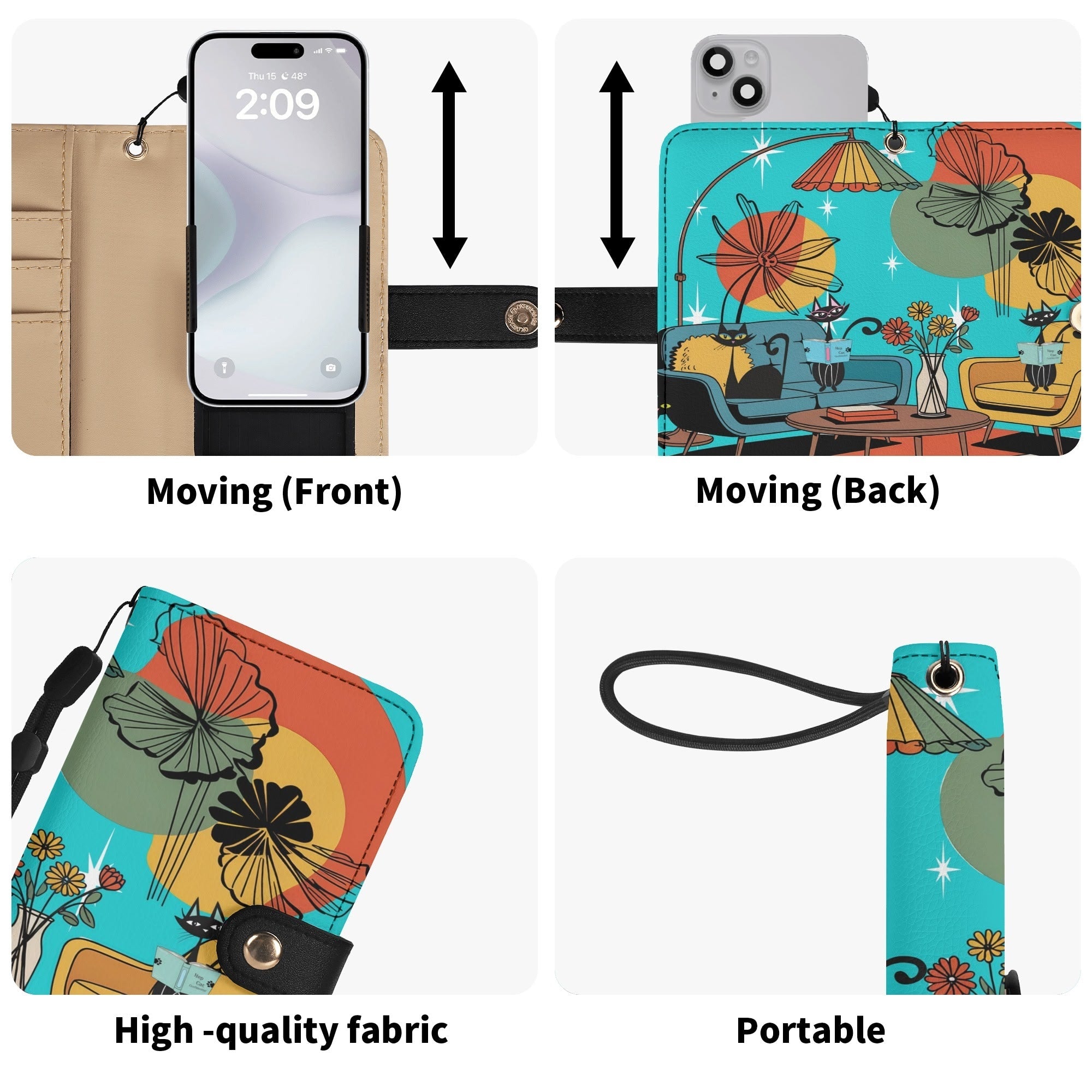 Kate McEnroe New York Atomic Cat Mid Century Modern Flip Phone Case, Retro Mod Living Room Art WalletPhone CasesN67G659W - 1