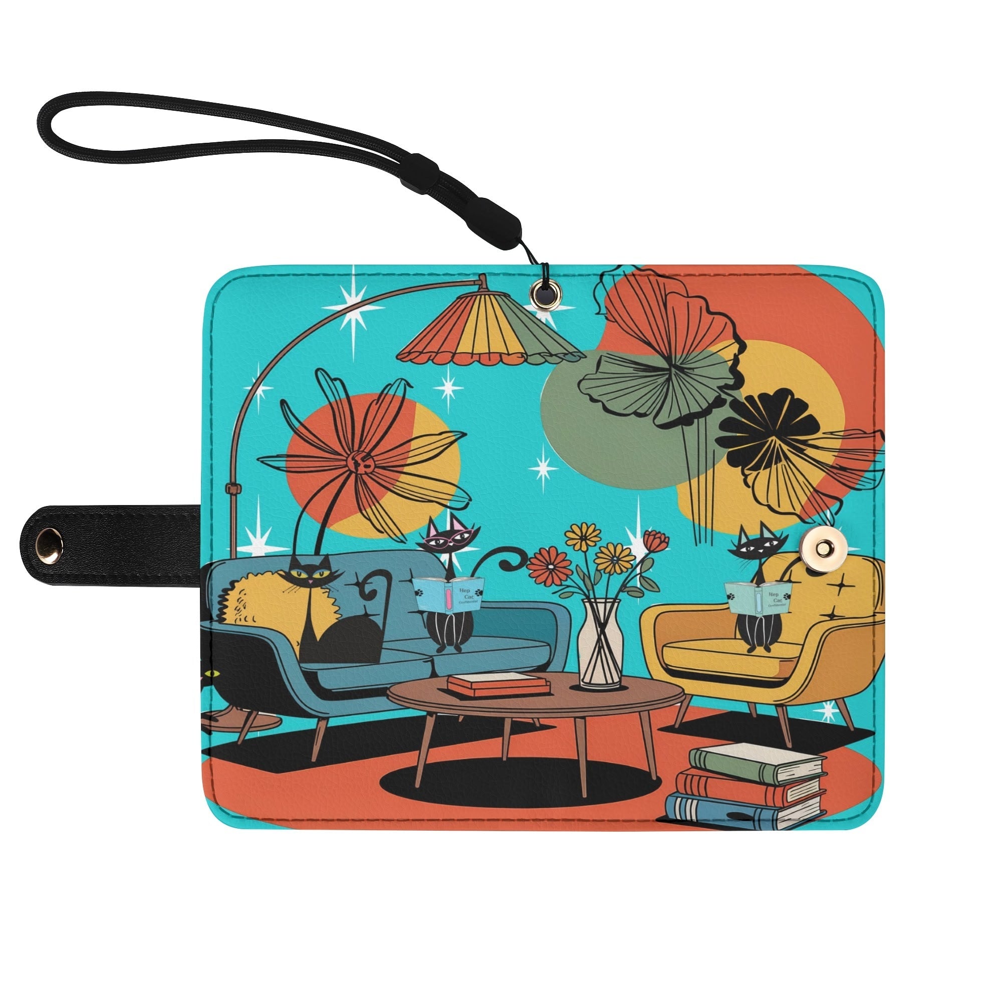 Kate McEnroe New York Atomic Cat Mid Century Modern Flip Phone Case, Retro Mod Living Room Art WalletPhone CasesN67G659W - 1