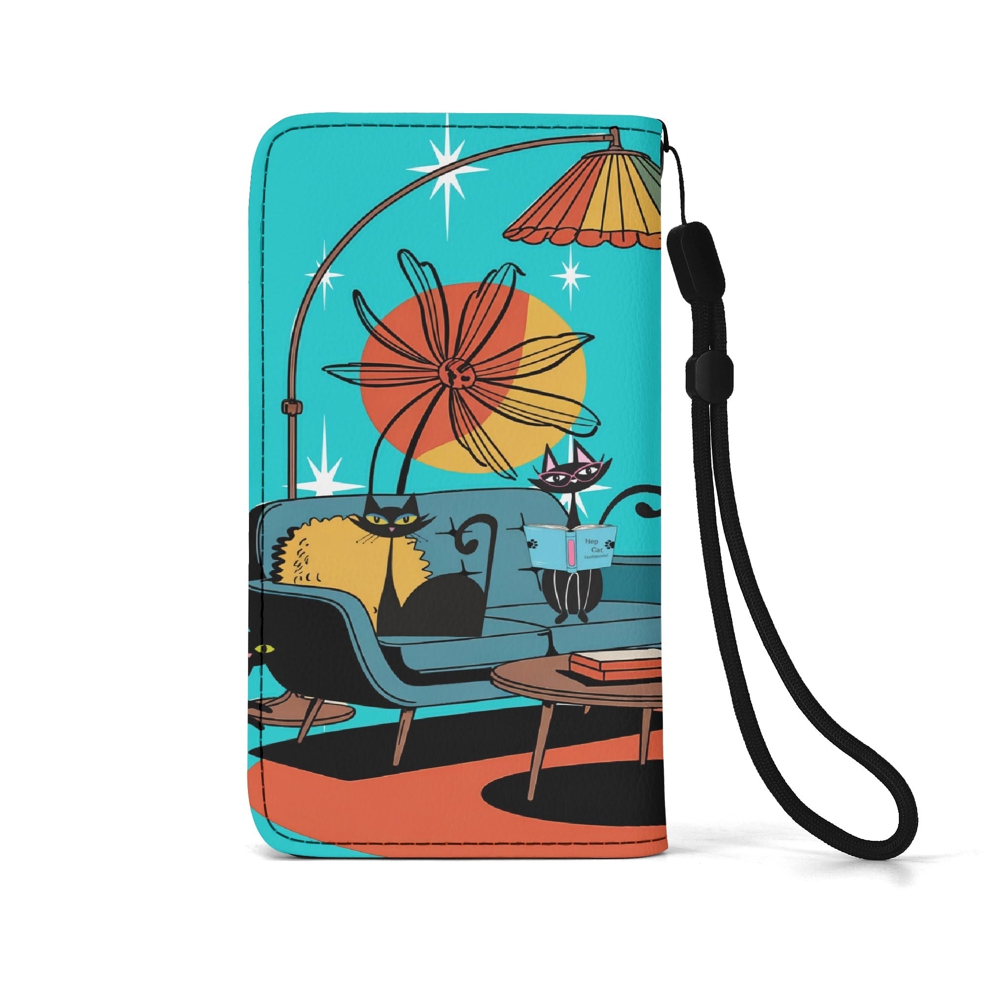 Kate McEnroe New York Atomic Cat Mid Century Modern Flip Phone Case, Retro Mod Living Room Art WalletPhone CasesN67G659W - 1