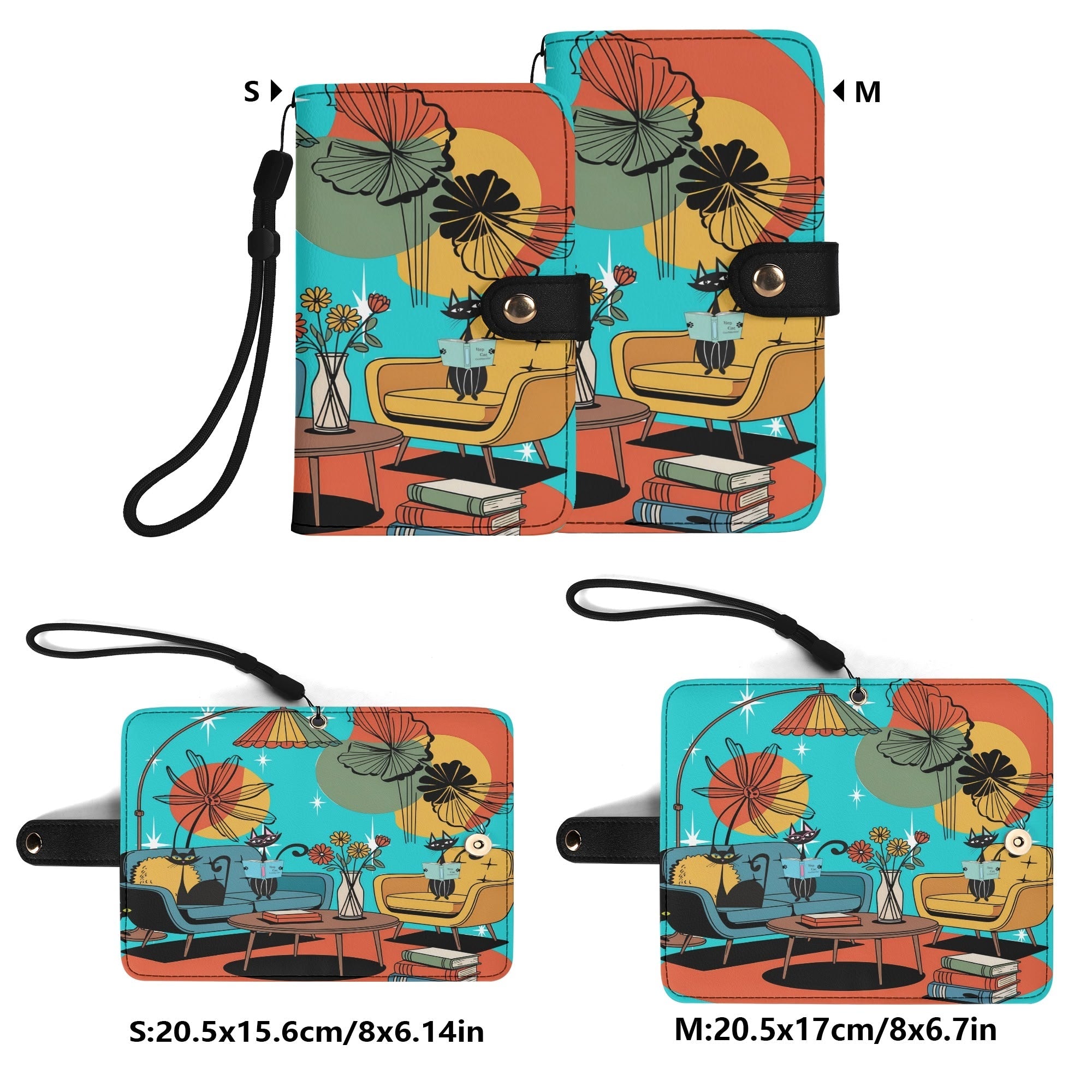 Kate McEnroe New York Atomic Cat Mid Century Modern Flip Phone Case, Retro Mod Living Room Art WalletPhone CasesN67G659W - 1