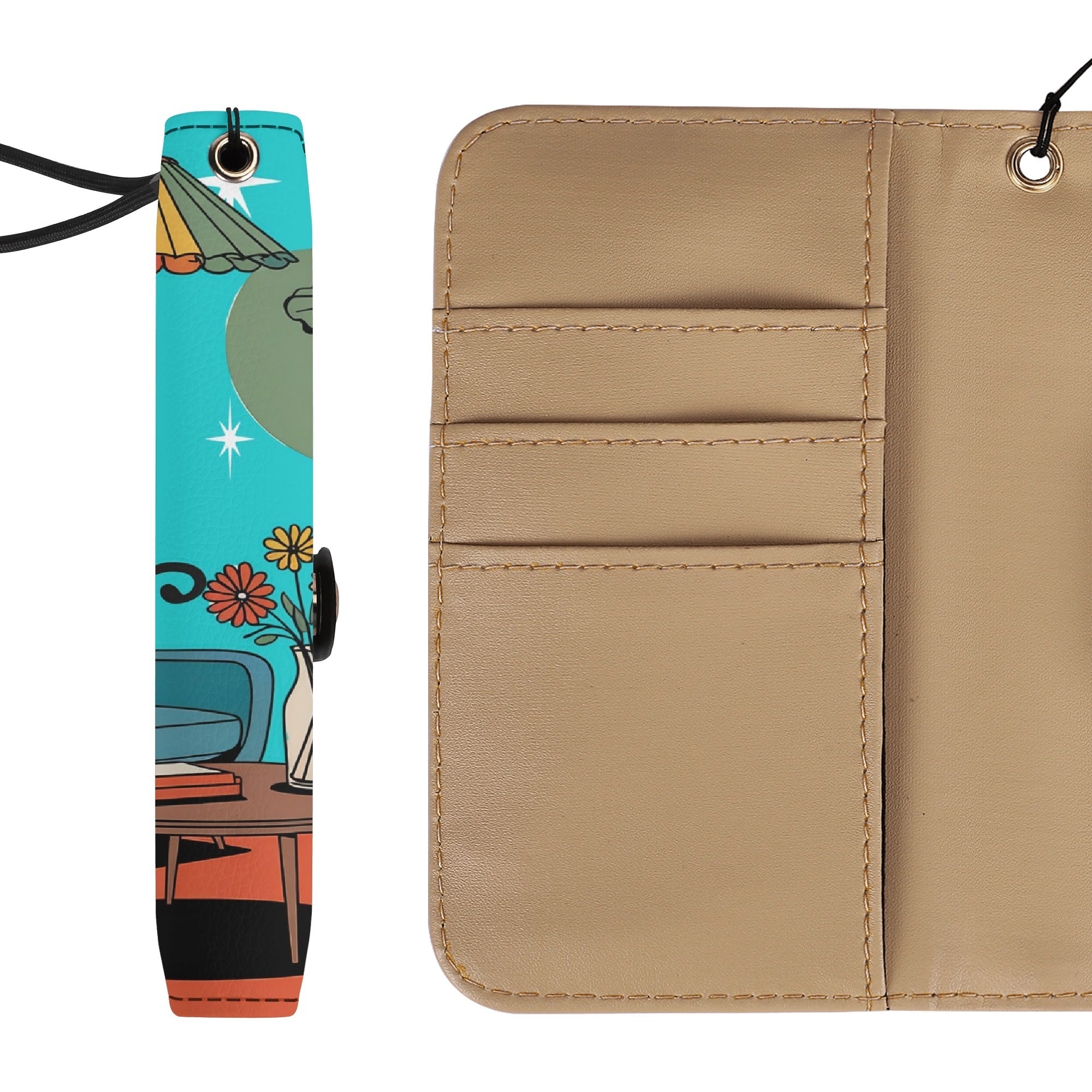 Kate McEnroe New York Atomic Cat Mid Century Modern Flip Phone Case, Retro Mod Living Room Art WalletPhone CasesN67G659W - 1