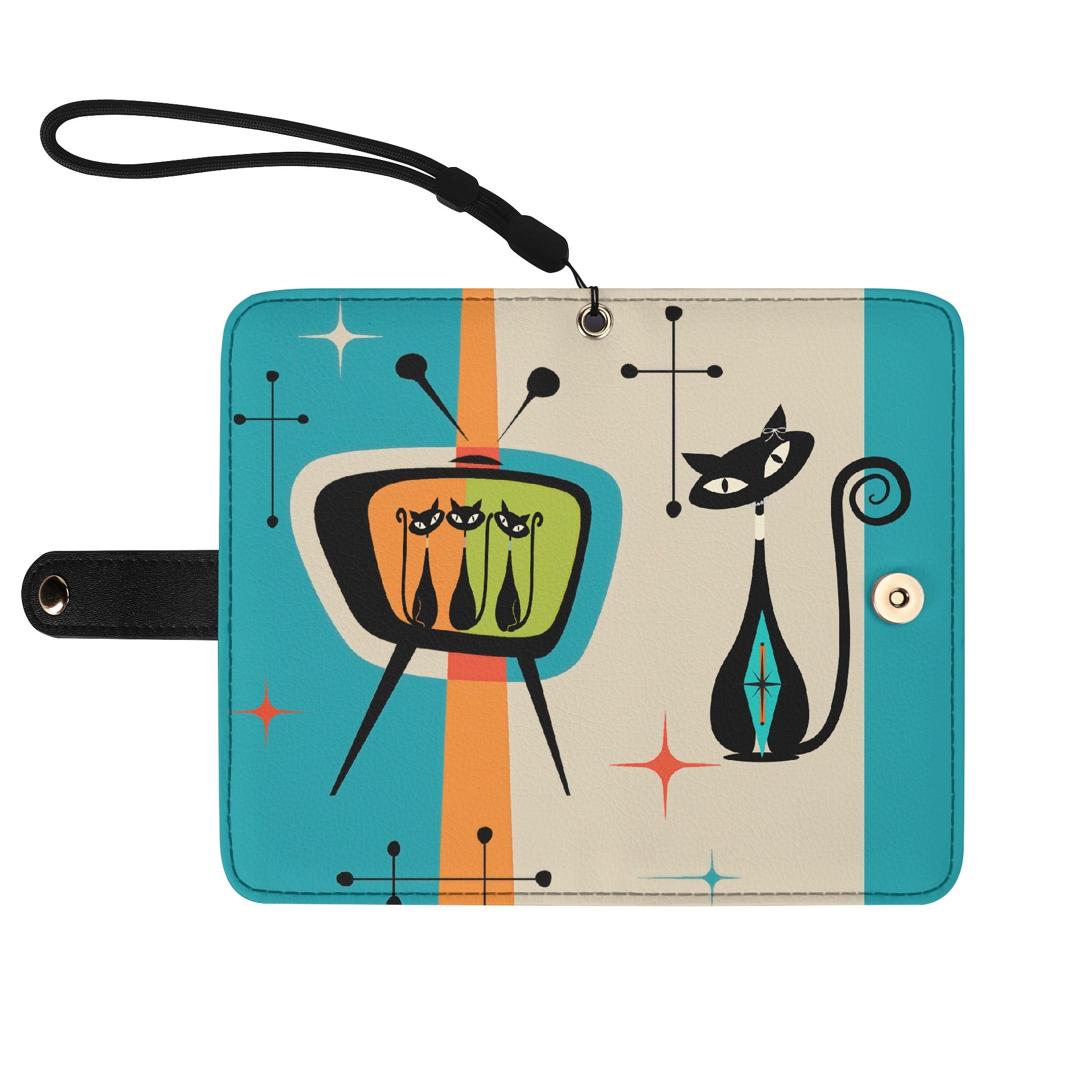 Kate McEnroe New York Atomic Cat Mid Century Modern Flip Phone Case, Retro TV Kitsch Wallet Cover, 50s Mod Mobile HolderPhone CasesWLXDEK6W - 1
