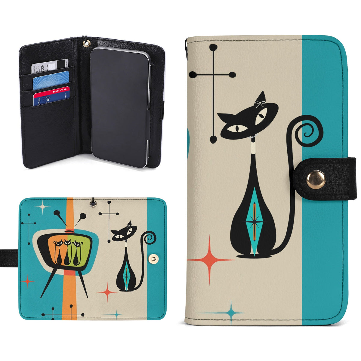 Kate McEnroe New York Atomic Cat Mid Century Modern Flip Phone Case, Retro TV Kitsch Wallet Cover, 50s Mod Mobile HolderPhone CasesWLXDEK6W - 1