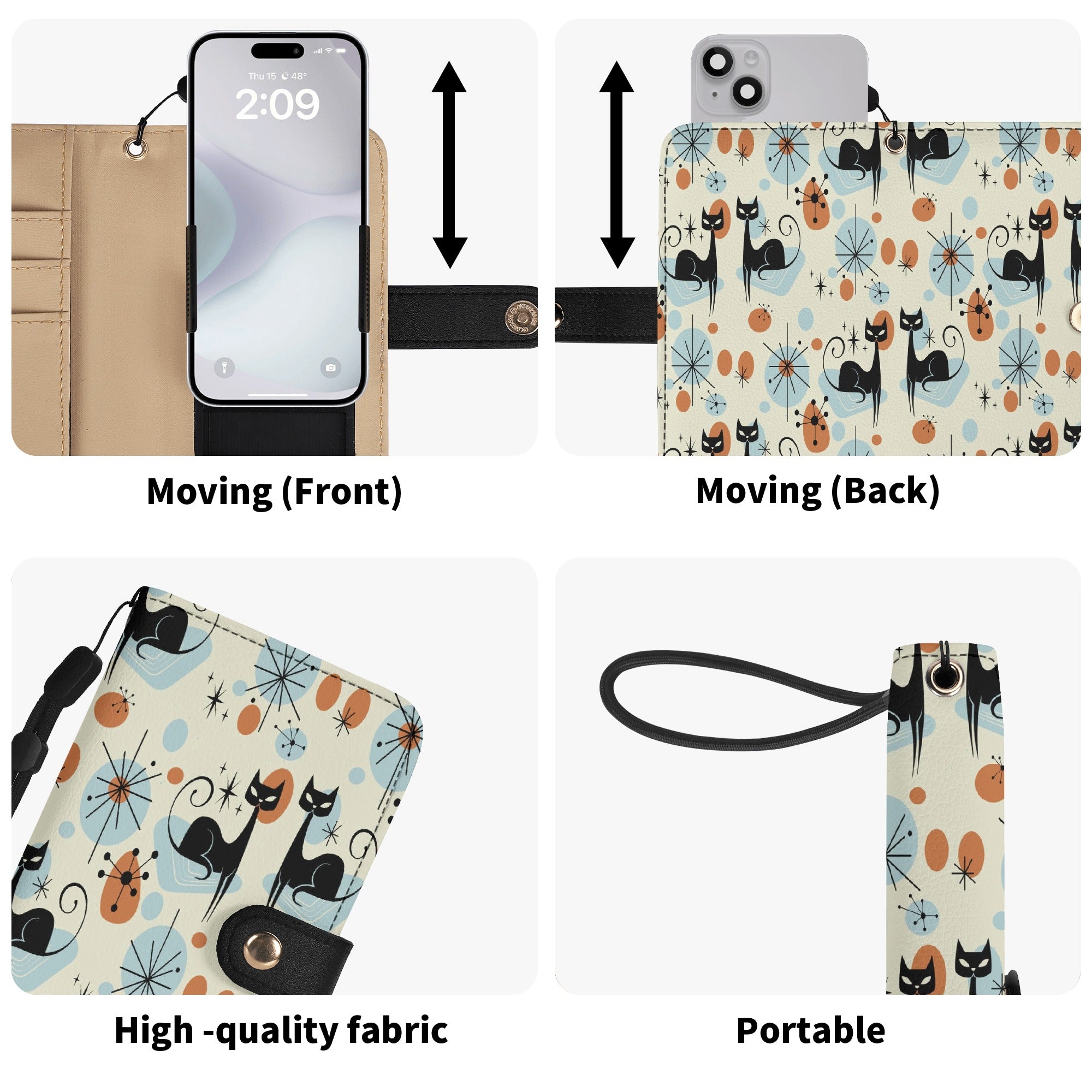 Kate McEnroe New York Atomic Cat Mid Century Modern Flip Phone Wallet Case, Retro Kitsch Mobile Smartphone HolderPhone CasesNGZOL36W - 1