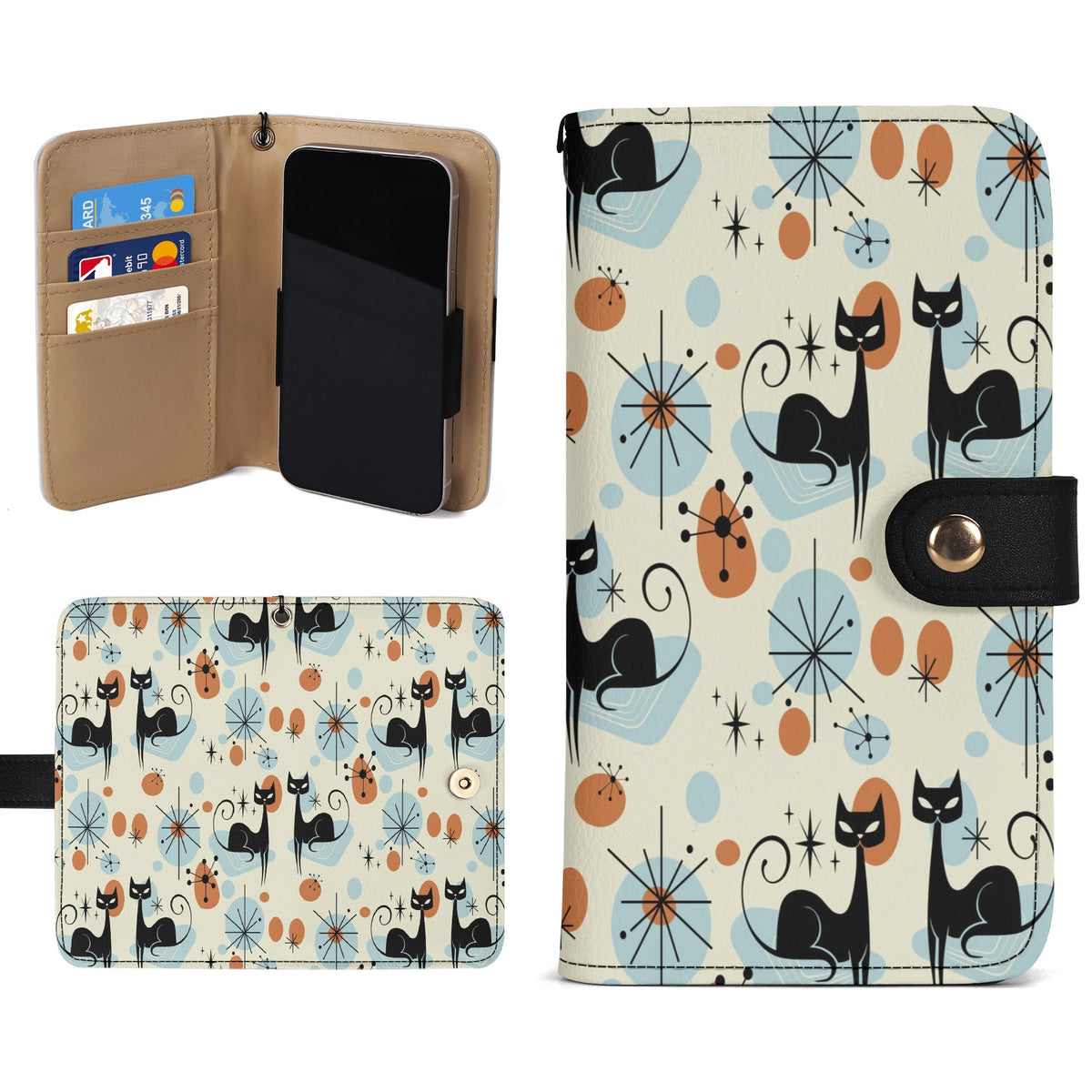 Kate McEnroe New York Atomic Cat Mid Century Modern Flip Phone Wallet Case, Retro Kitsch Mobile Smartphone HolderPhone CasesNGZOL36W - 1