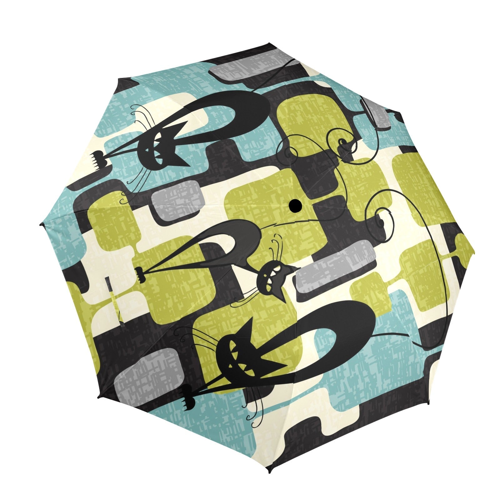 Kate McEnroe New York Atomic Cat Mid Century Modern Foldable Umbrella, Retro Geometric 50s Kitsch Travel Rain GearUmbrellas27669443613201683062