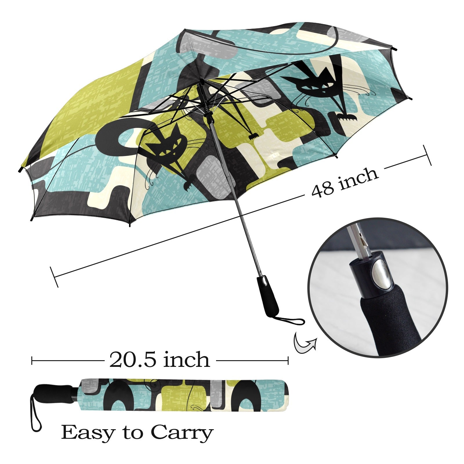 Kate McEnroe New York Atomic Cat Mid Century Modern Foldable Umbrella, Retro Geometric 50s Kitsch Travel Rain GearUmbrellas27669443613201683062
