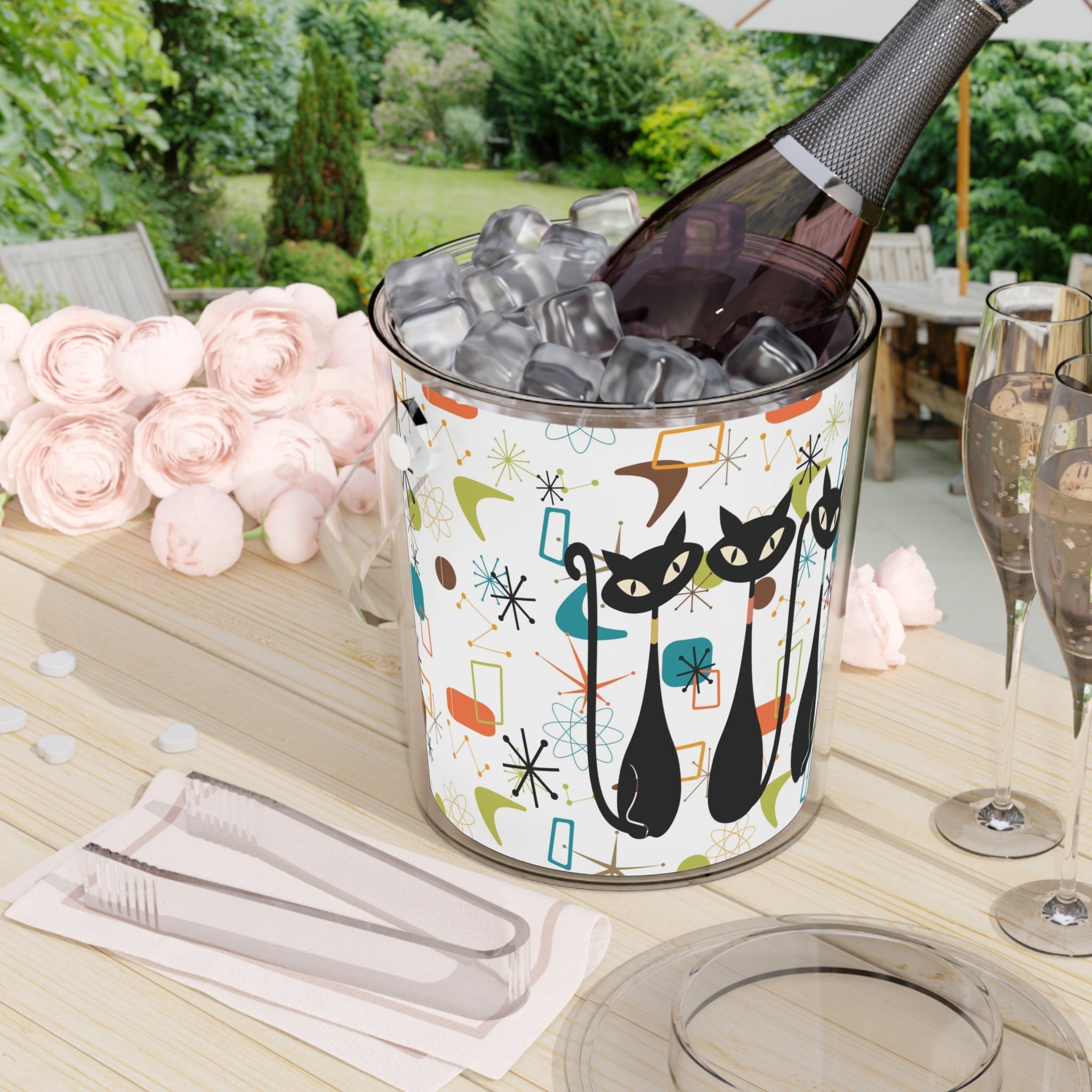 Kate McEnroe New York Atomic Cat Mid Century Modern Ice Bucket Retro Barware, 50s Kitsch Cocktail Party DrinkwareIce Buckets10181514410061651122