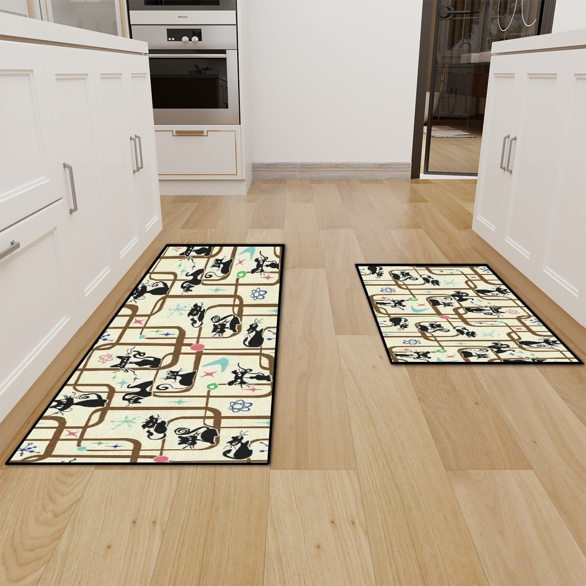 Kate McEnroe New York Atomic Cat Mid Century Modern Kitchen Mat Set Non Slip Retro Runner RugKitchen Floor MatsDNT0GZBUxl