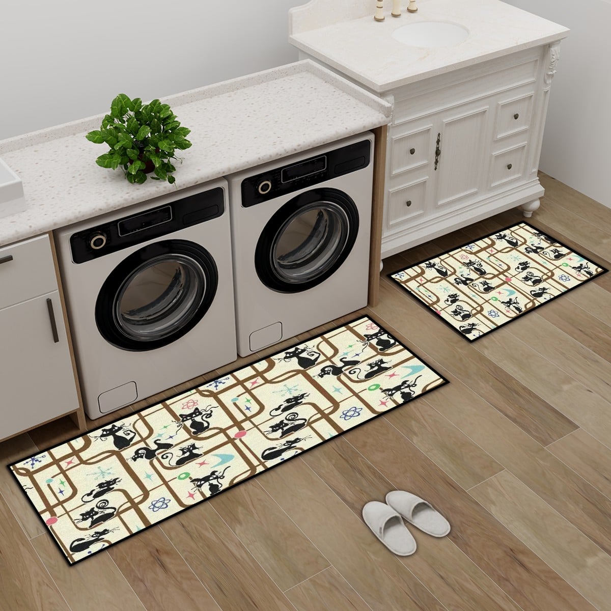 Kate McEnroe New York Atomic Cat Mid Century Modern Kitchen Mat Set Non Slip Retro Runner RugKitchen Floor MatsDNT0GZBUxl