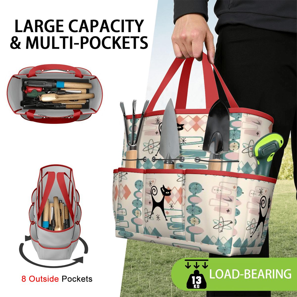 Kate McEnroe New York Atomic Cat Mid Century Modern Kitschy Retro Garden Tool BagGarden Tool BagN4ju7bHqMm