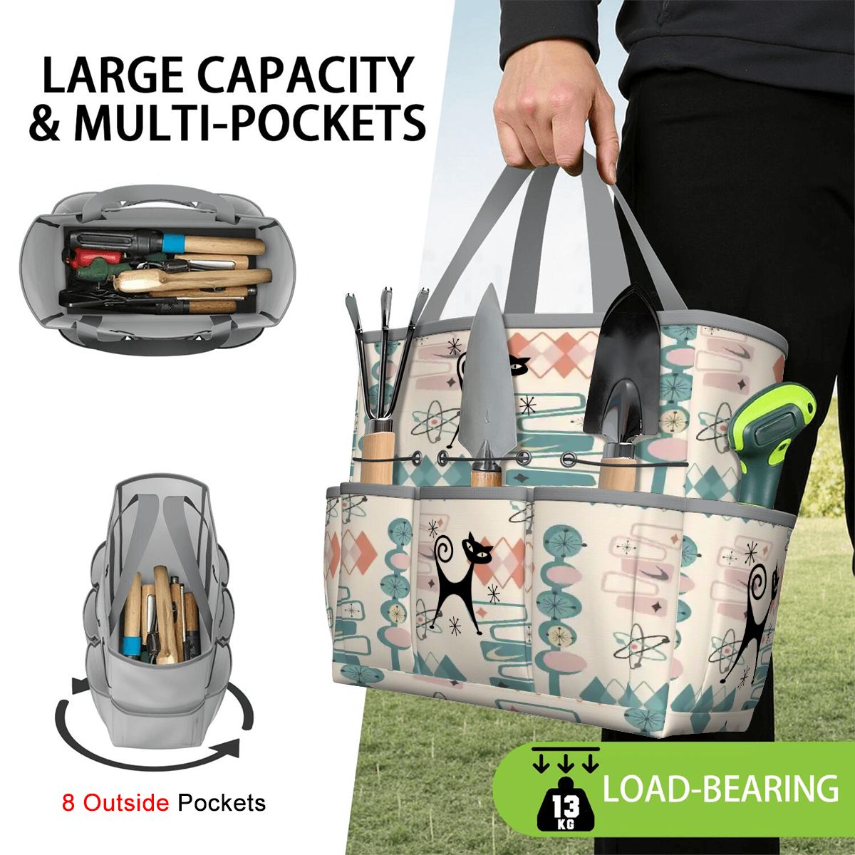 Kate McEnroe New York Atomic Cat Mid Century Modern Kitschy Retro Garden Tool BagGarden Tool BagN4ju7bHqMm