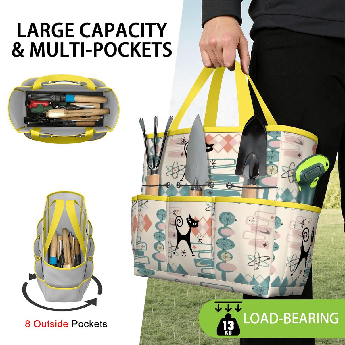 Kate McEnroe New York Atomic Cat Mid Century Modern Kitschy Retro Garden Tool BagGarden Tool BagN4ju7bHqMm