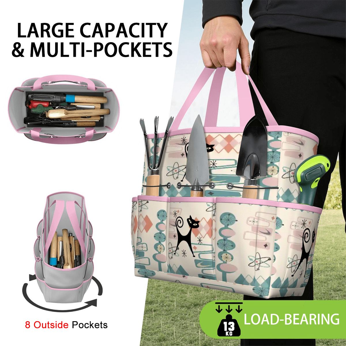 Kate McEnroe New York Atomic Cat Mid Century Modern Kitschy Retro Garden Tool BagGarden Tool BagN4ju7bHqMm