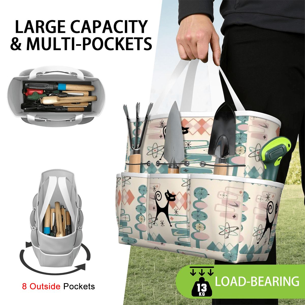 Kate McEnroe New York Atomic Cat Mid Century Modern Kitschy Retro Garden Tool BagGarden Tool BagN4ju7bHqMm