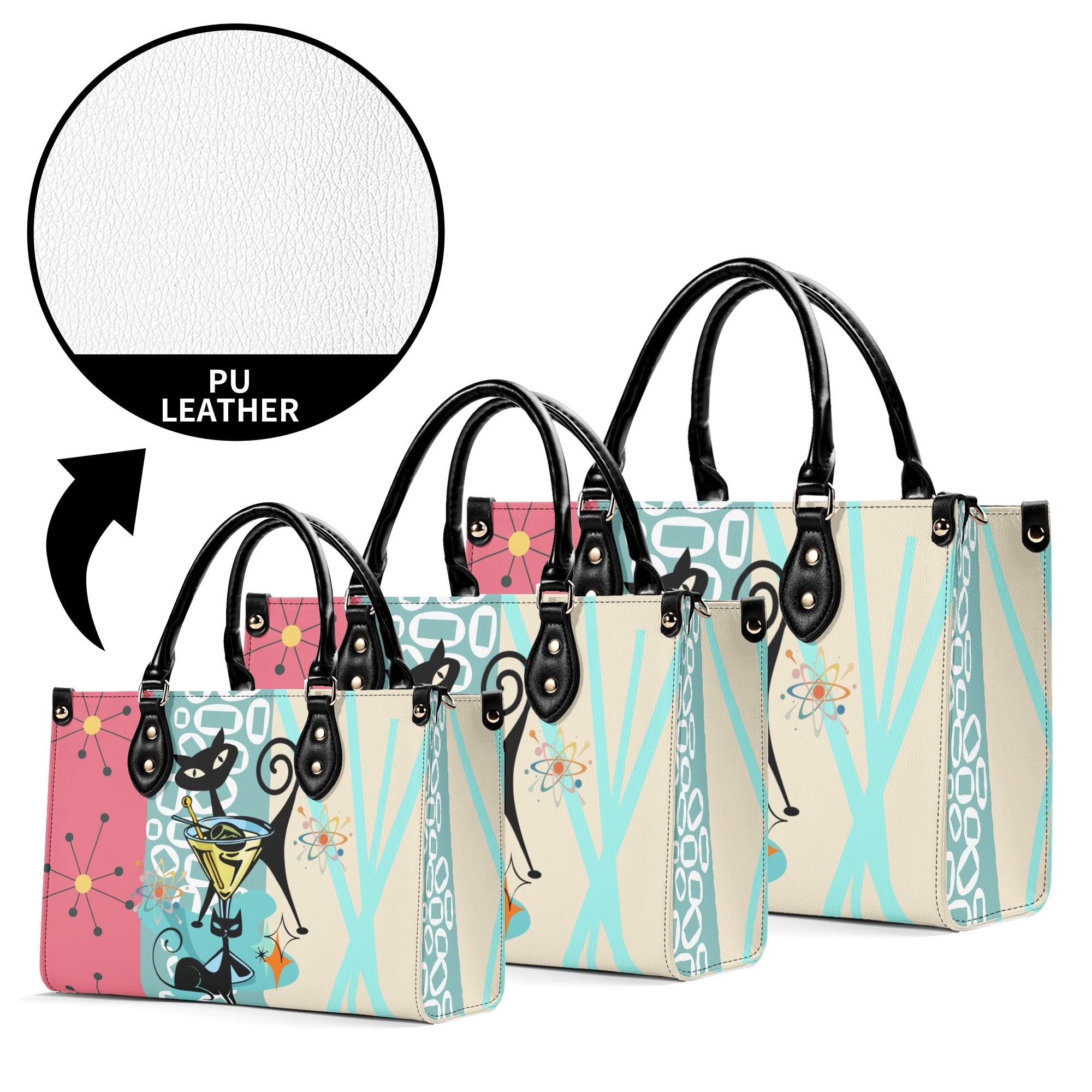 Kate McEnroe New York Atomic Cat Mid Century Modern Martini Satchel, Retro Pink Aqua Mod Starburst Shoulder BagHandbagsY57X9ELW - 1