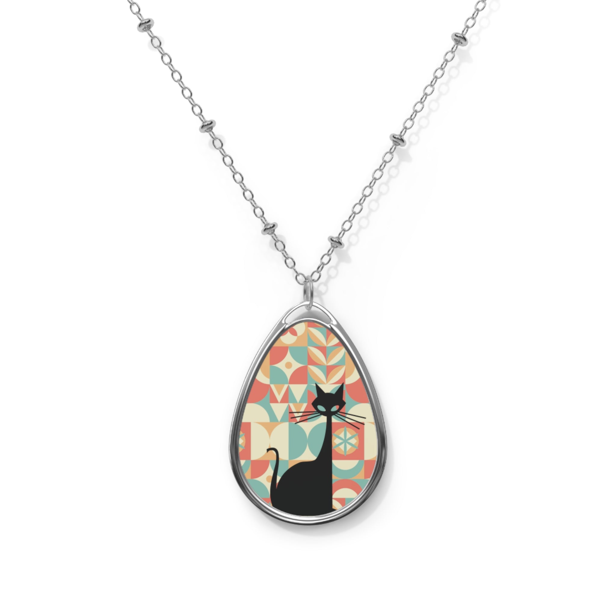 Kate McEnroe New York Atomic Cat Mid Century Modern Necklace, Retro Geometric Teardrop Pendant, MCM JewelryNecklaces32078244765659923878