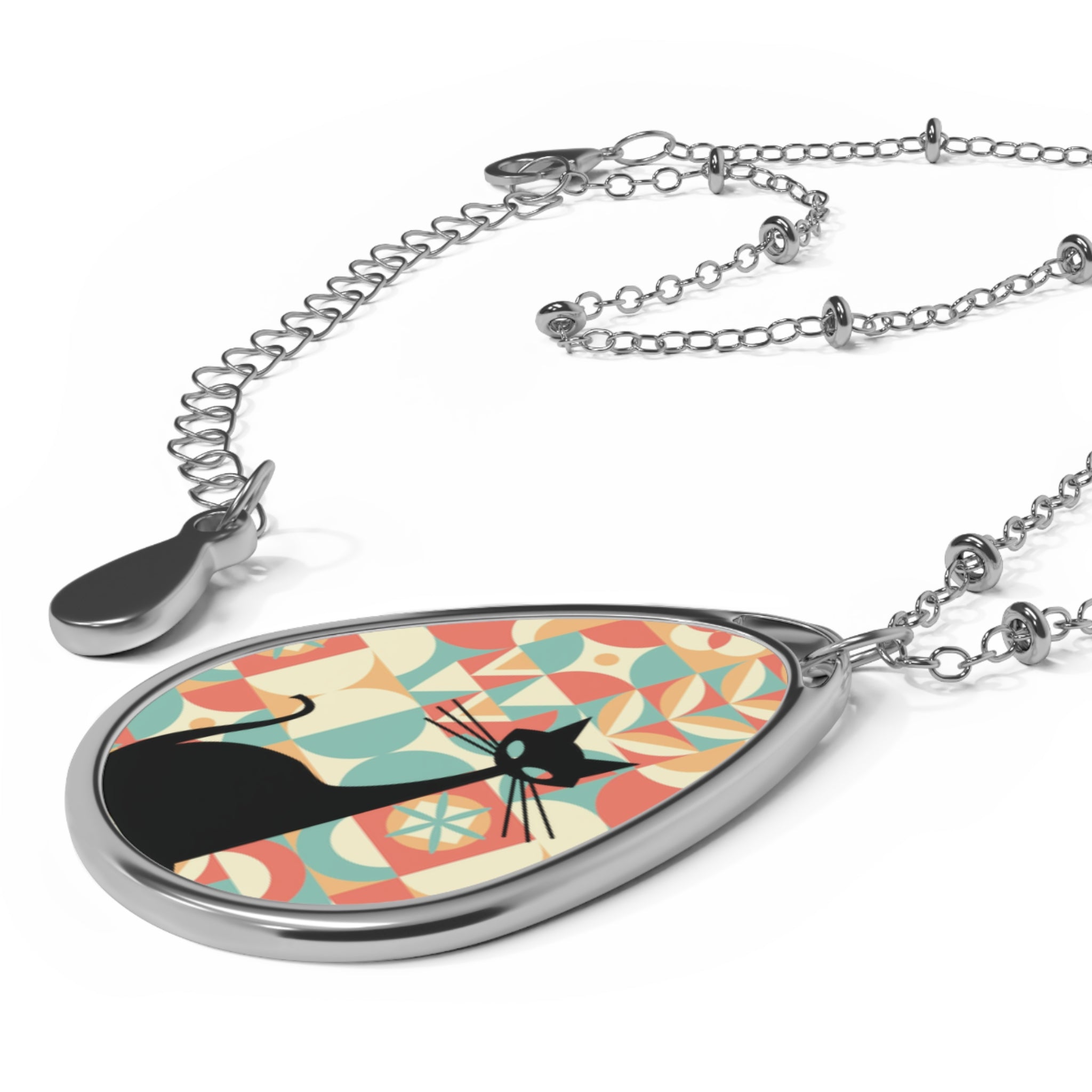 Kate McEnroe New York Atomic Cat Mid Century Modern Necklace, Retro Geometric Teardrop Pendant, MCM JewelryNecklaces32078244765659923878
