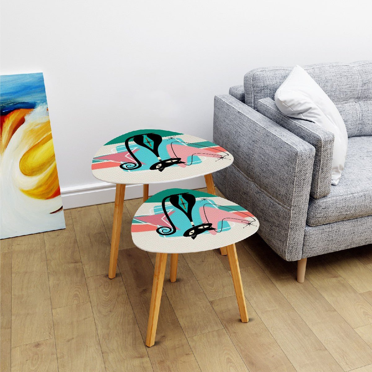 Kate McEnroe New York Atomic Cat Mid Century Modern Nesting Tables, Retro Boomerang Coffee Tables, 50s Space Age Accent FurnitureNesting TablesCjUnp9kXL3