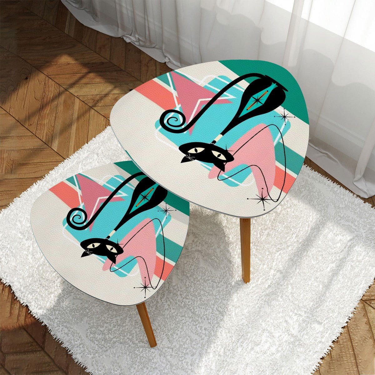 Kate McEnroe New York Atomic Cat Mid Century Modern Nesting Tables, Retro Boomerang Coffee Tables, 50s Space Age Accent FurnitureNesting TablesCjUnp9kXL3