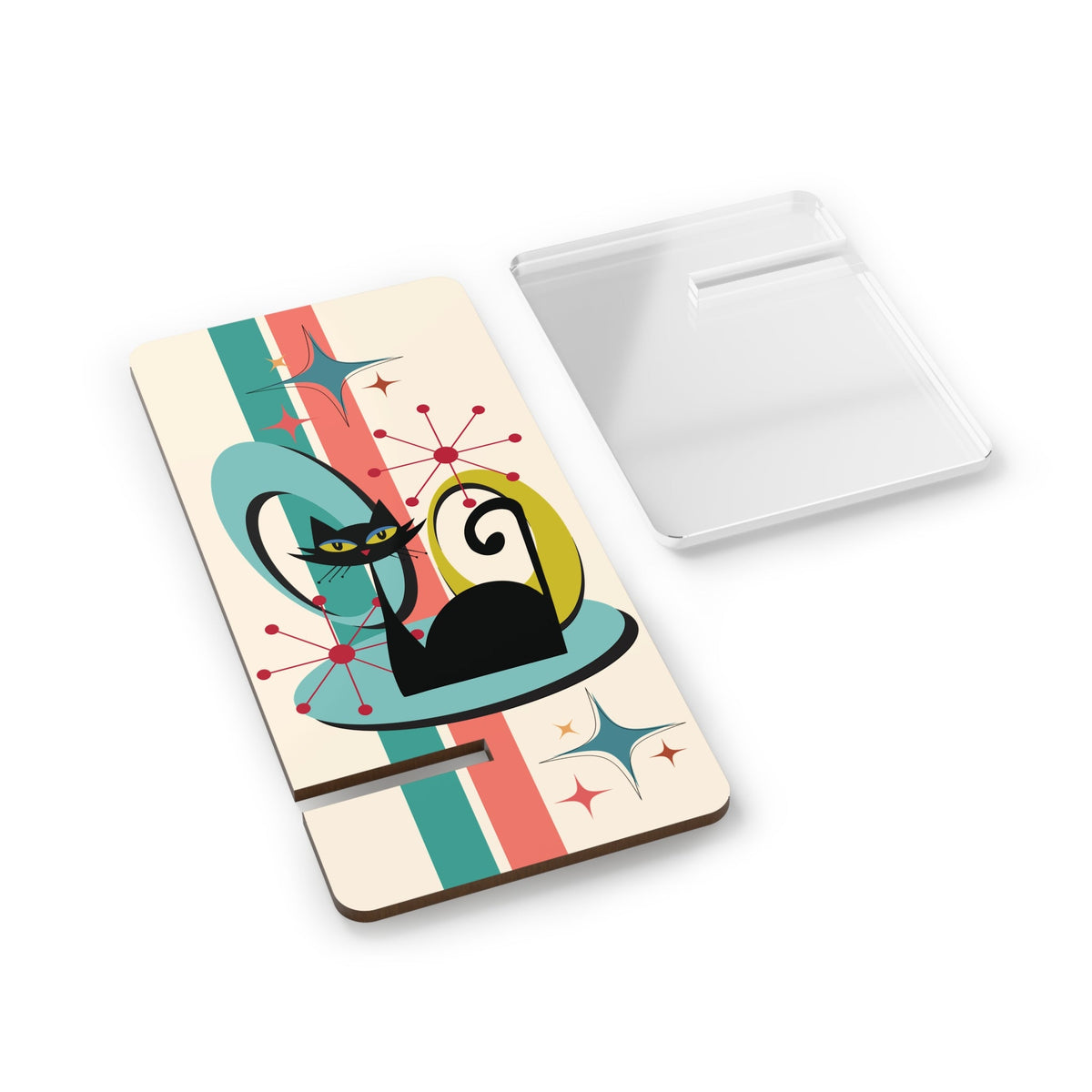 Kate McEnroe New York Atomic Cat Mid Century Modern Phone Stand, Retro Boomerang Starburst Smartphone Holder, 50s MCM Desk AccessoryMobile Phone Stands10707520182333857884