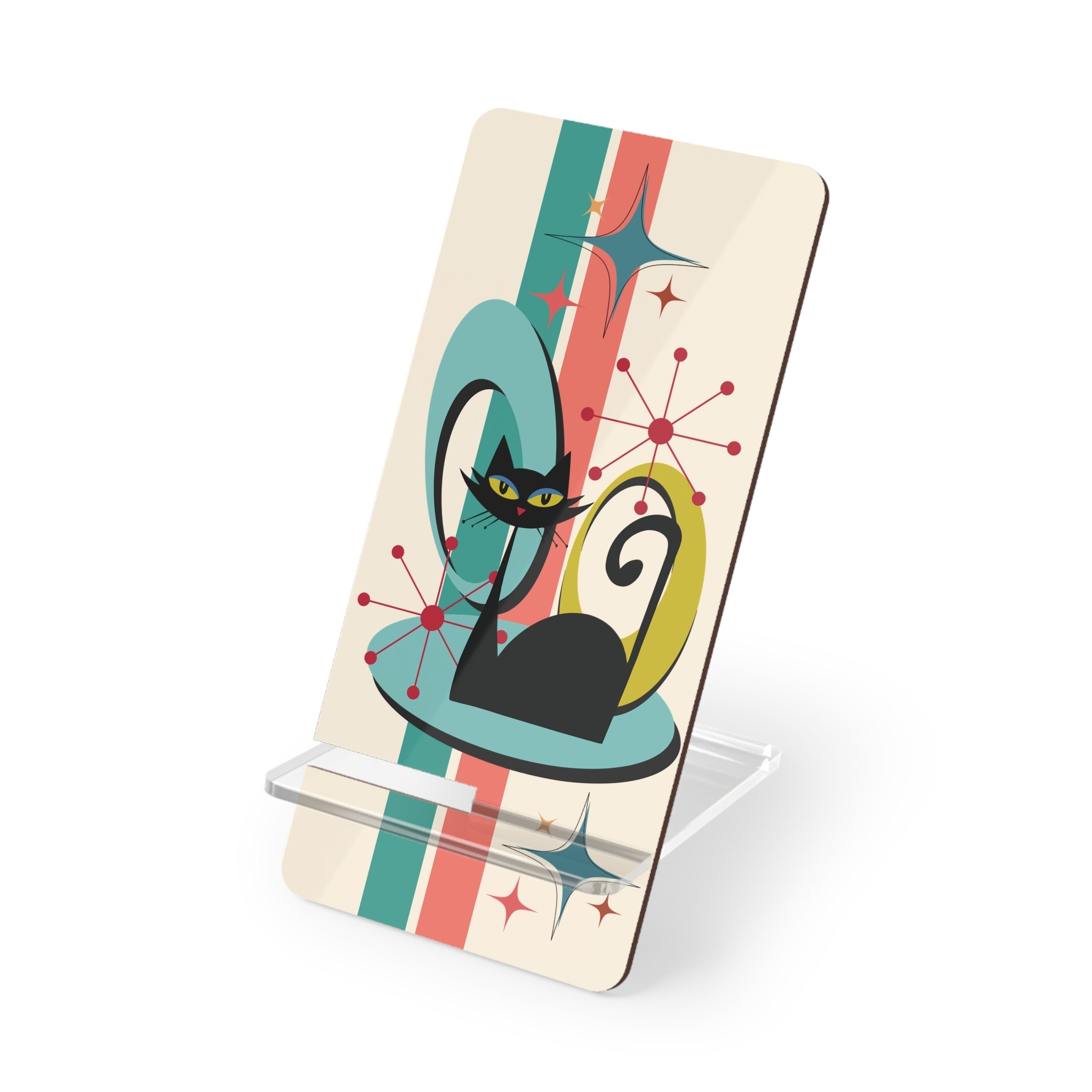 Kate McEnroe New York Atomic Cat Mid Century Modern Phone Stand, Retro Boomerang Starburst Smartphone Holder, 50s MCM Desk AccessoryMobile Phone Stands10707520182333857884