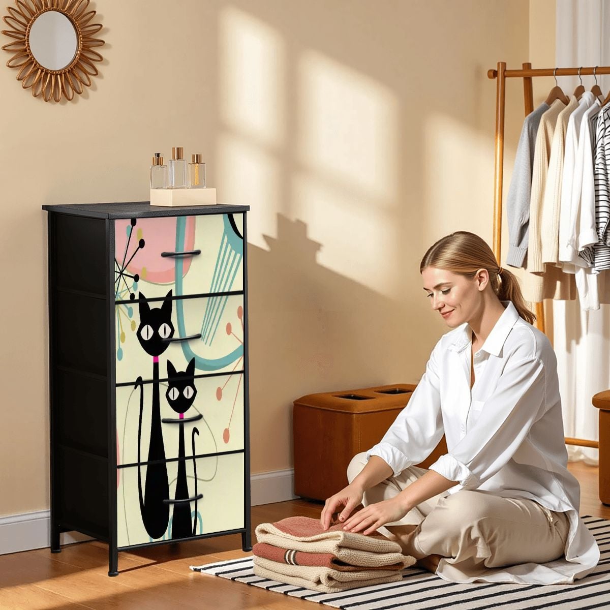Kate McEnroe New York Atomic Cat Mid Century Modern Pink Boomerang Starbusts 4 Drawer DresserDressersl4QzYP3GzE
