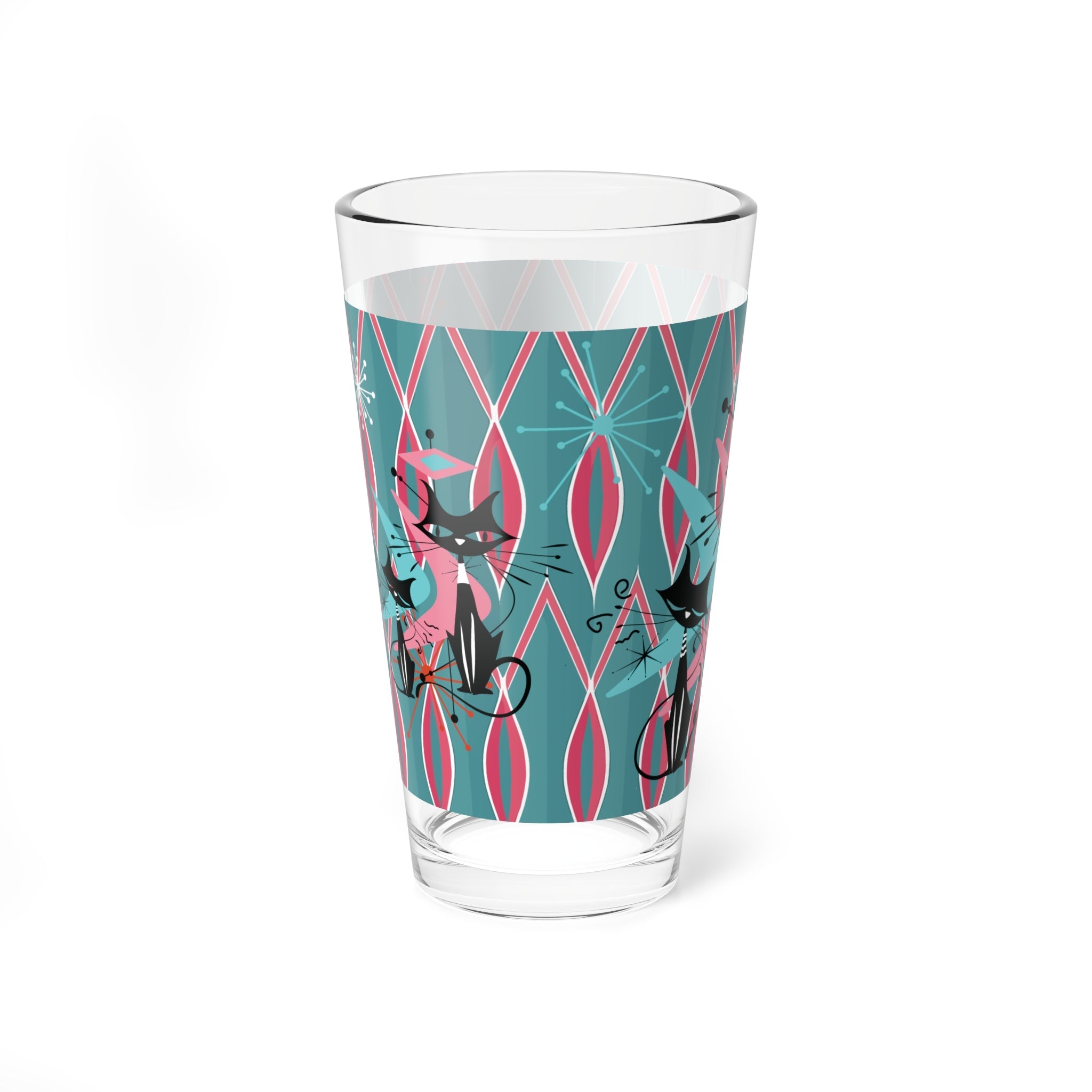 Kate McEnroe New York Atomic Cat Mid Century Modern Pint Glass, Retro Geometric Barware, 50s Kitsch Cocktail Glass, MCM Atomic Age DrinkwarePint Glasses22325354165642714358