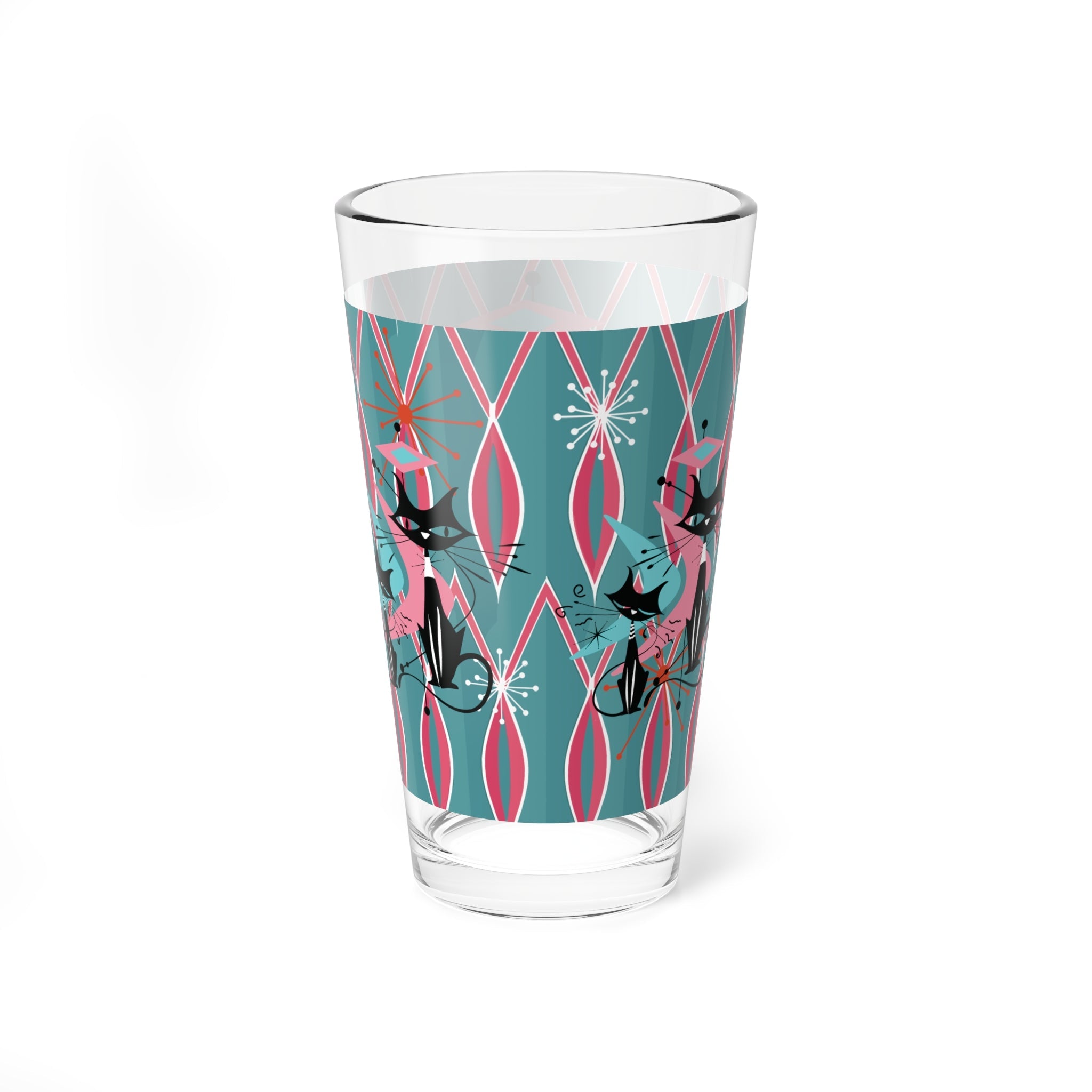 Kate McEnroe New York Atomic Cat Mid Century Modern Pint Glass, Retro Geometric Barware, 50s Kitsch Cocktail Glass, MCM Atomic Age DrinkwarePint Glasses22325354165642714358