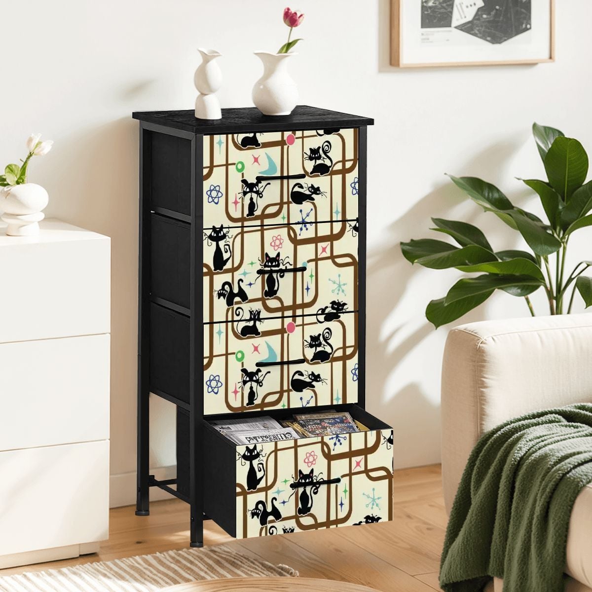 Kate McEnroe New York Atomic Cat Mid Century Modern Retro 4 Drawer DresserDressersg6yv5emYGg
