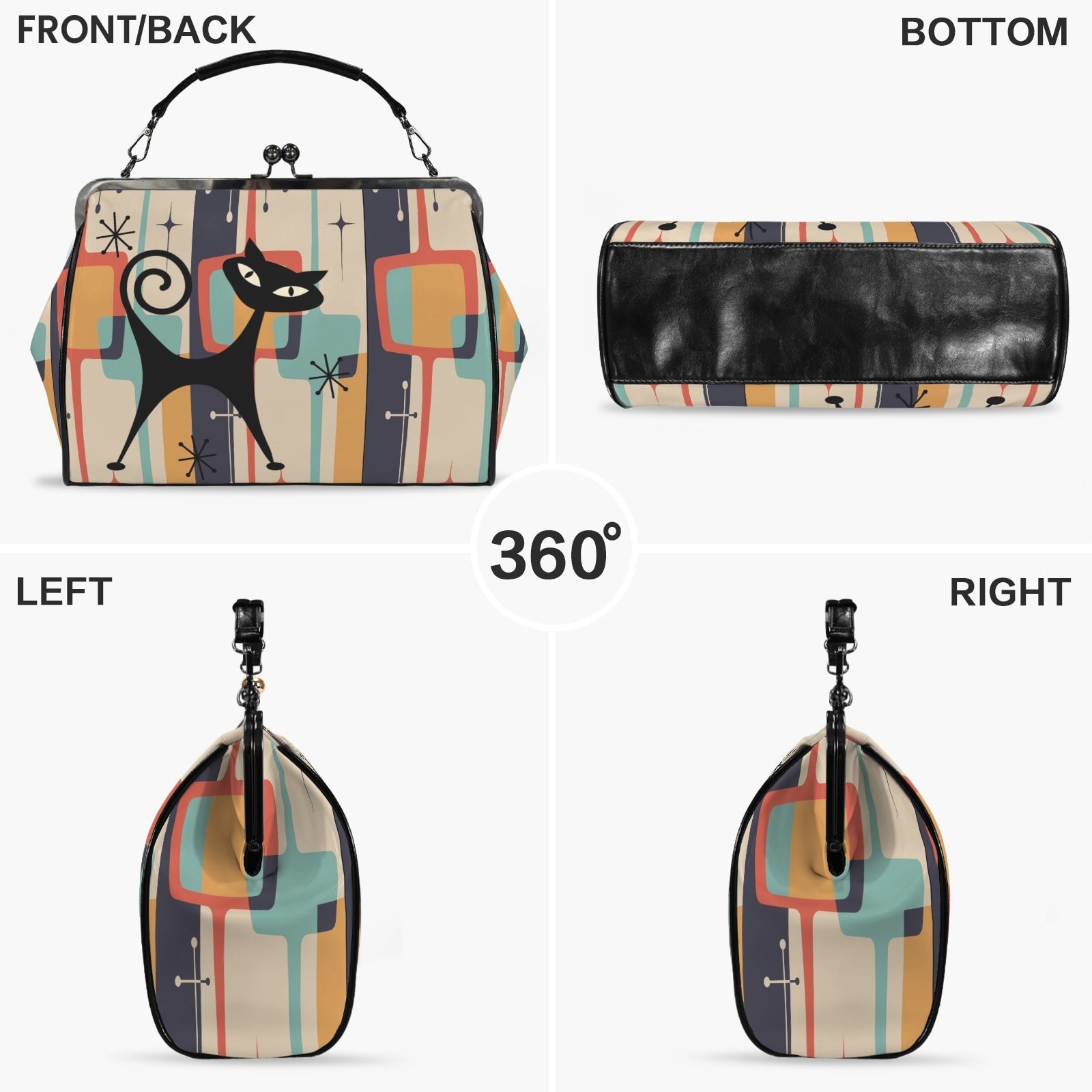 Kate McEnroe New York Atomic Cat Mid Century Modern Retro Geometric Kiss Lock HandbagCrossbody BagsD3233934