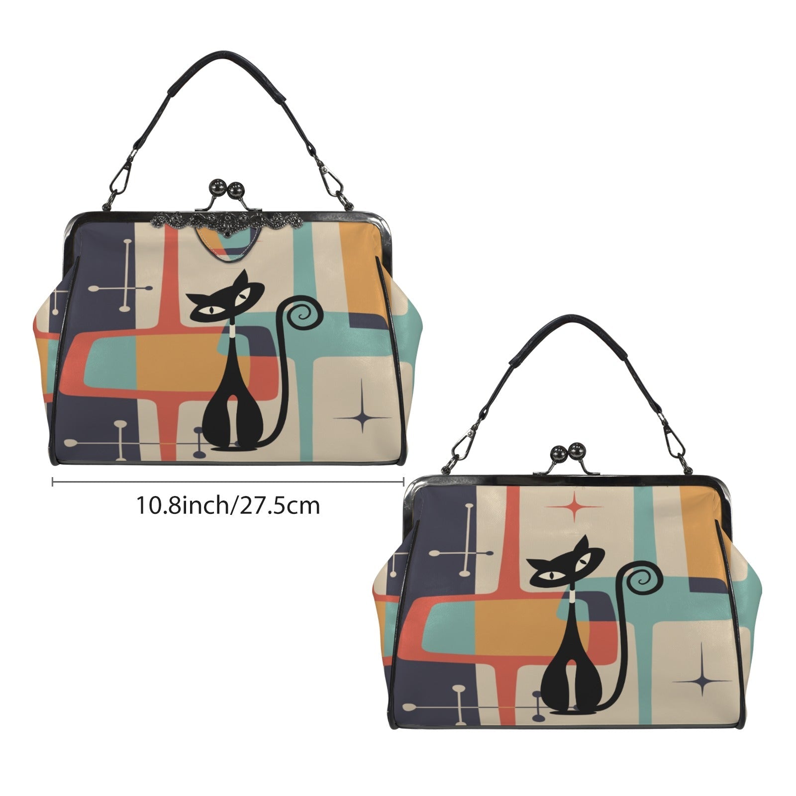 Kate McEnroe New York Atomic Cat Mid Century Modern Retro Kiss Lock Crossbody HandbagCrossbody BagsD3305122