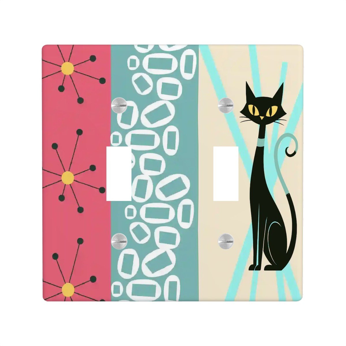 Kate McEnroe New York Atomic Cat Mid Century Modern Retro MCM Light Switch Plate CoverLight Switch PlateHBe1F0We5O