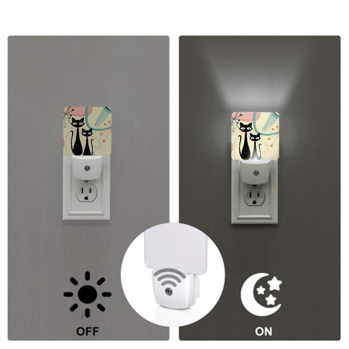 Kate McEnroe New York Atomic Cat Mid Century Modern Retro Starburst Night Light Set, 50s Space Age DecorNight LightsIA1JIqYpki