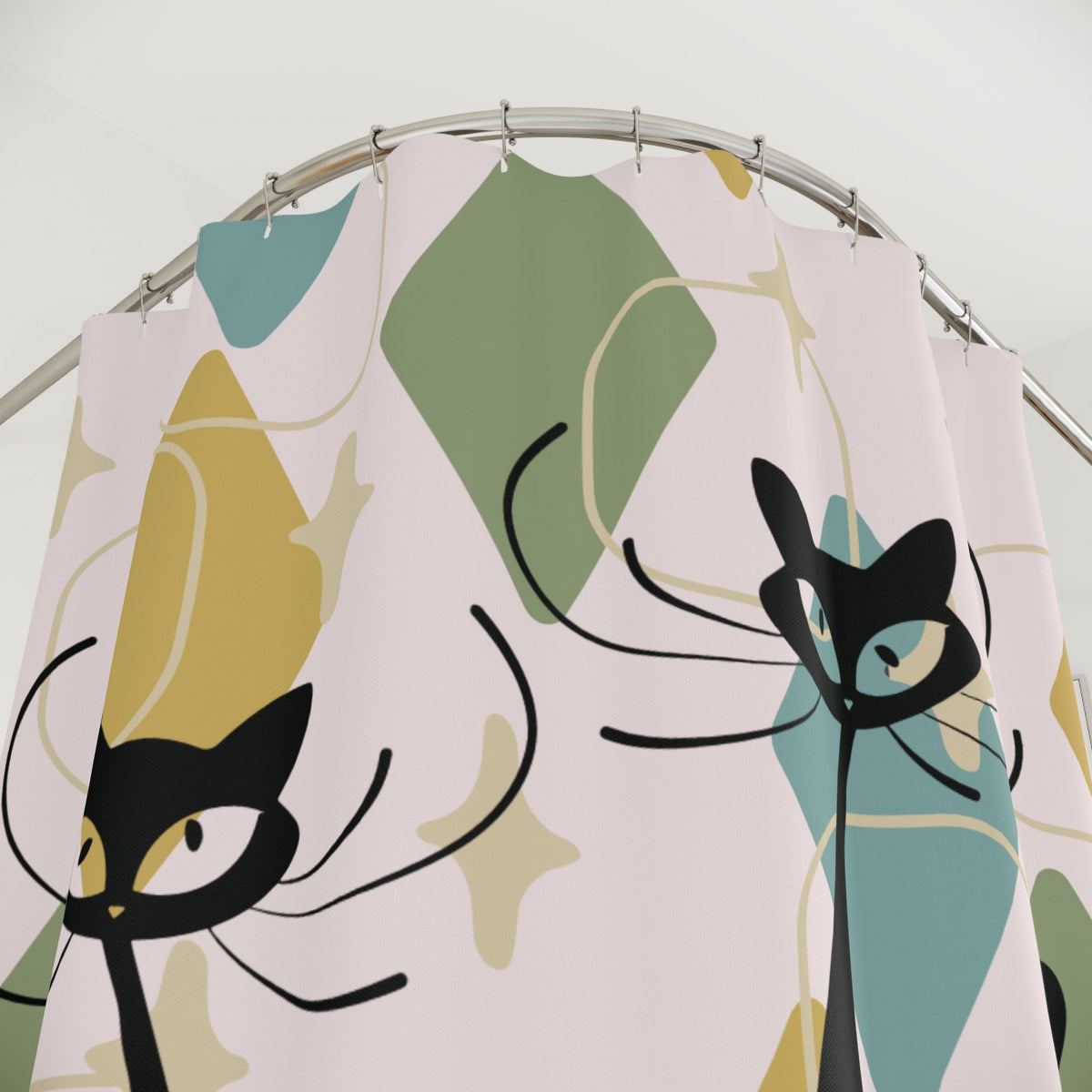 Kate McEnroe New York Atomic Cat Mid Century Modern Shower Curtain, Retro 50s Kitsch Bathroom Decor, Geometric Starburst BathShower Curtains29550789284491380856