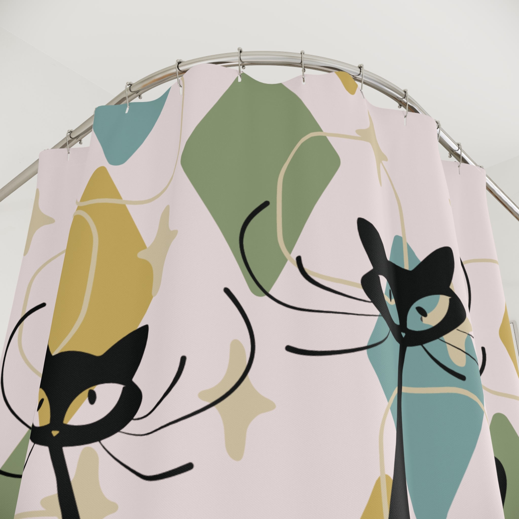 Kate McEnroe New York Atomic Cat Mid Century Modern Shower Curtain, Retro 50s Kitsch Bathroom Decor, Geometric Starburst BathShower Curtains29550789284491380856