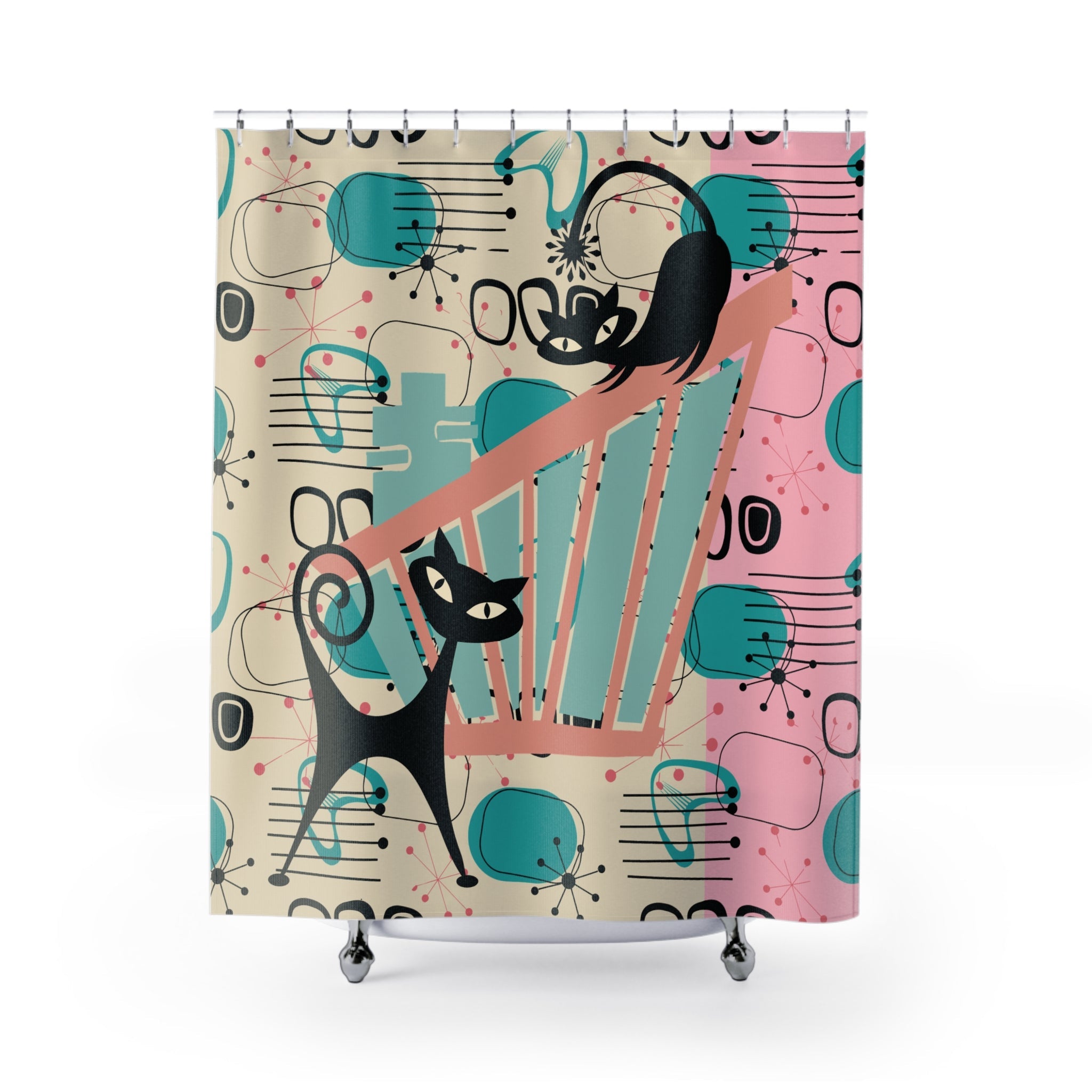 Kate McEnroe New York Atomic Cat Mid Century Modern Shower Curtain, Retro 50s Kitsch Geometric Bathroom DecorShower Curtains15104611232991226683